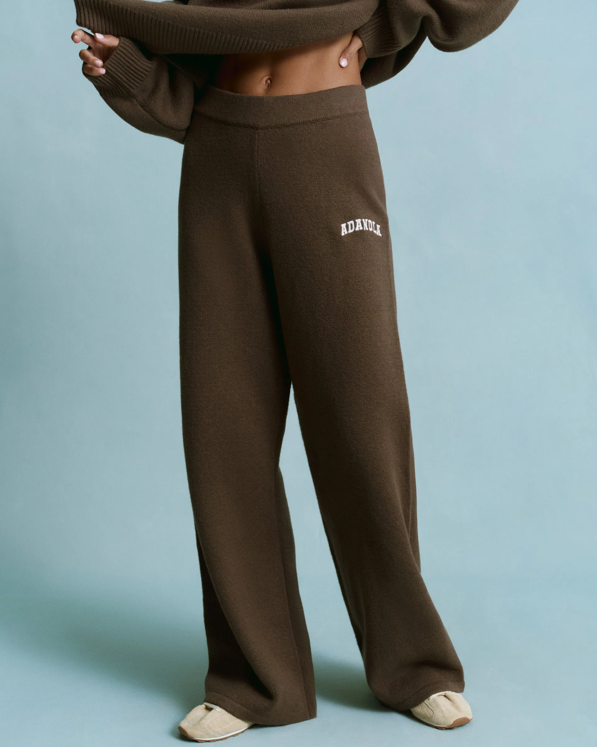 Varsity Knit Straight Leg Sweatpants - Dark Cocoa Brown/Marshmallow White sold by Adanola product image thumbnail 3