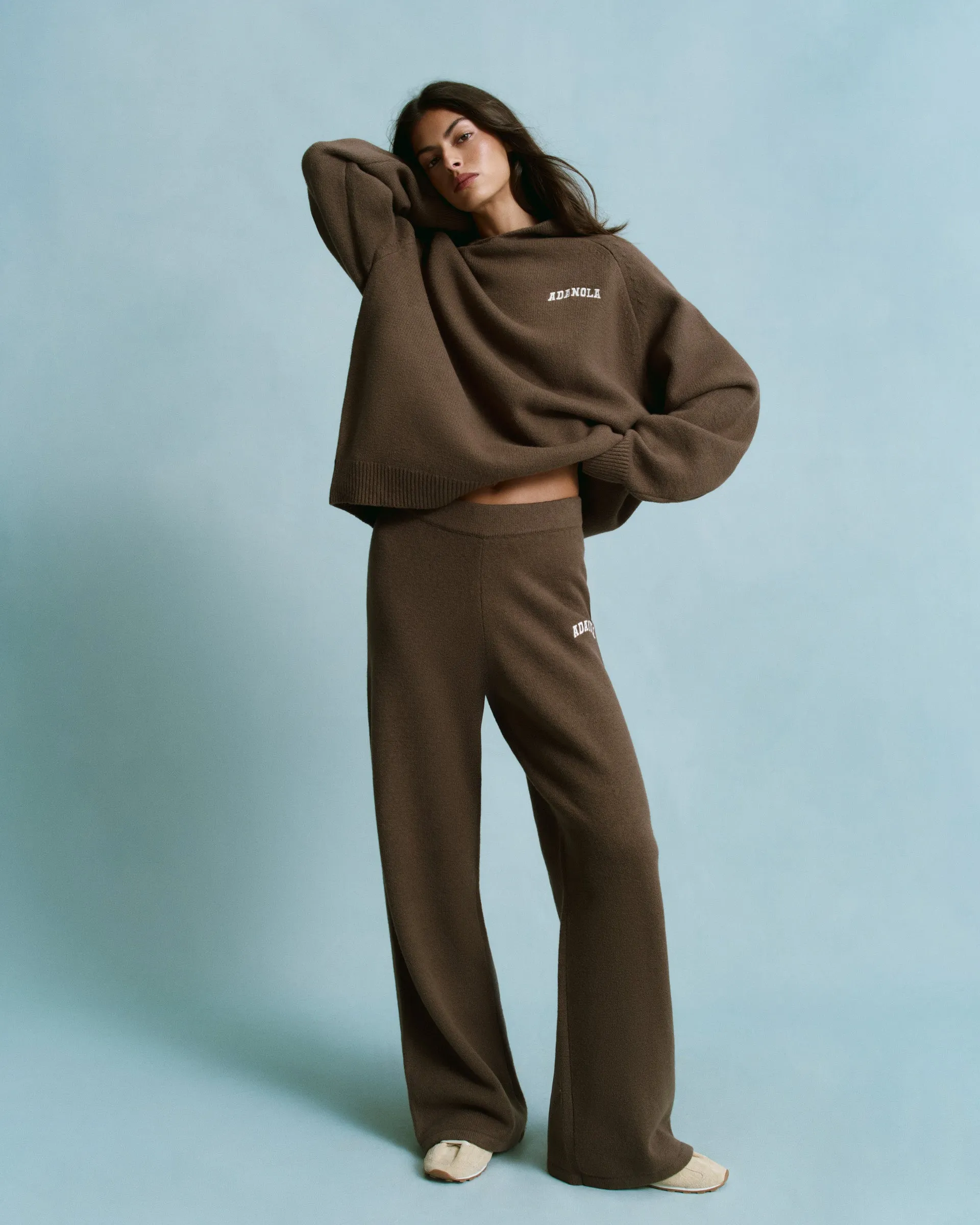 Varsity Knit Straight Leg Sweatpants - Dark Cocoa Brown/Marshmallow White sold by Adanola