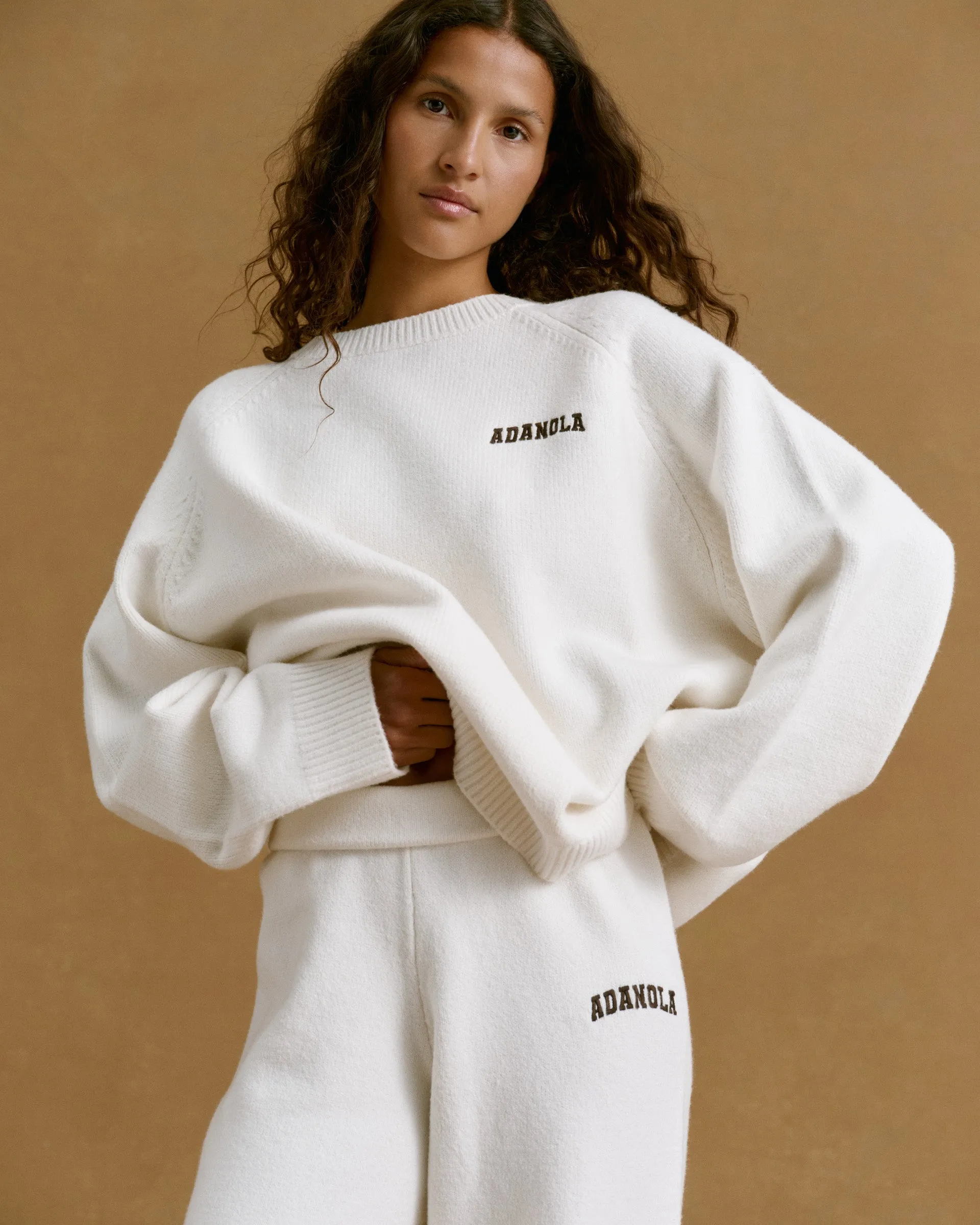 Varsity Knit Straight Leg Sweatpants - Cream/Coffee Bean sold by Adanola product image thumbnail 3