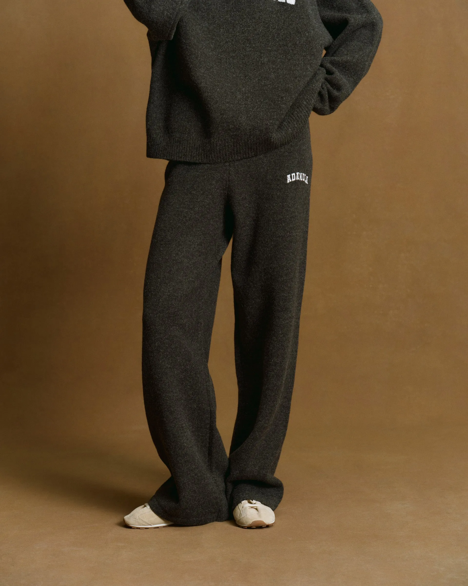 Varsity Knit Straight Leg Sweatpants - Charcoal Grey/Marshmallow White sold by Adanola