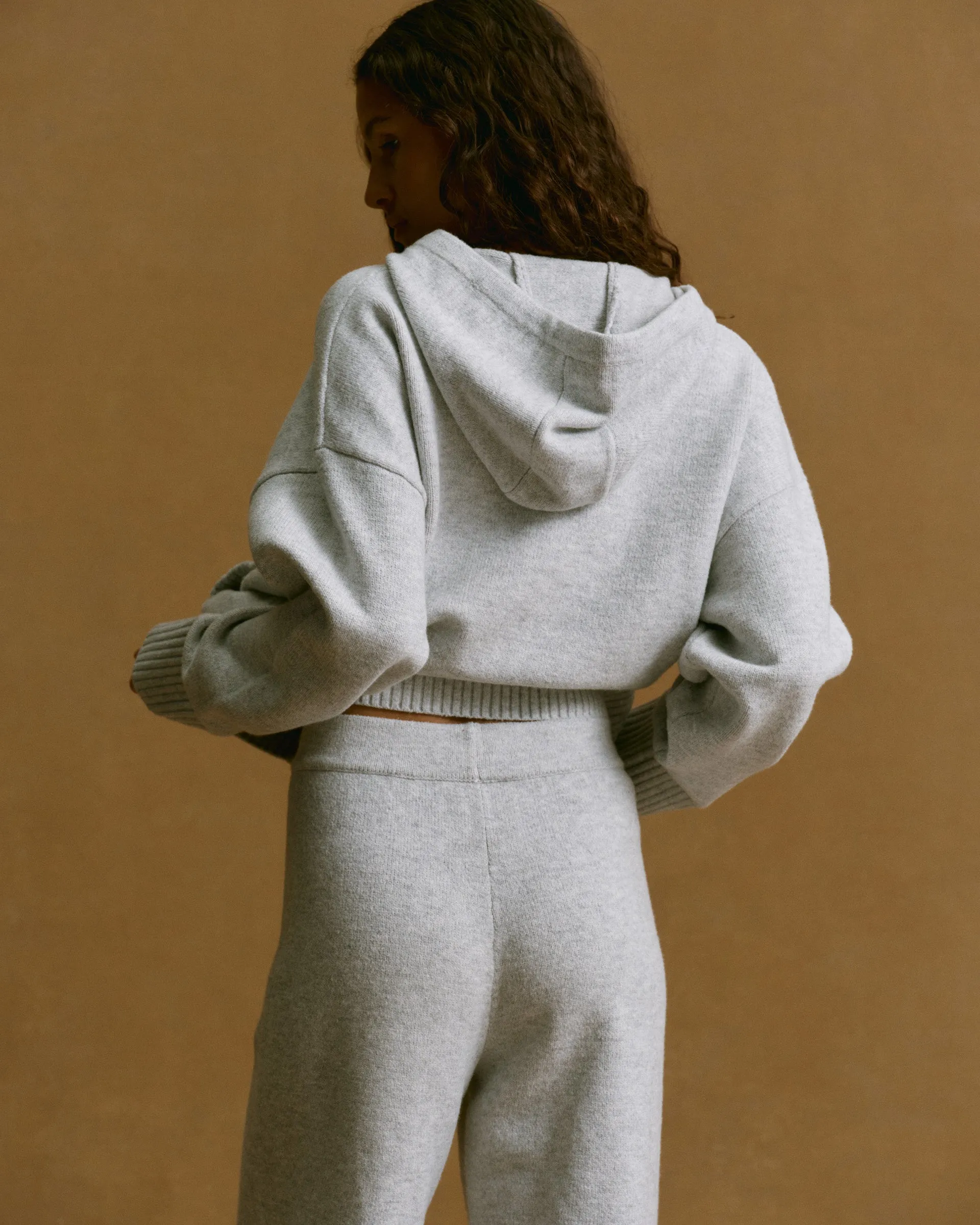 Varsity Knit Hooded Bomber Jacket - Light Grey Melange/Navy Blue sold by Adanola product image thumbnail 2