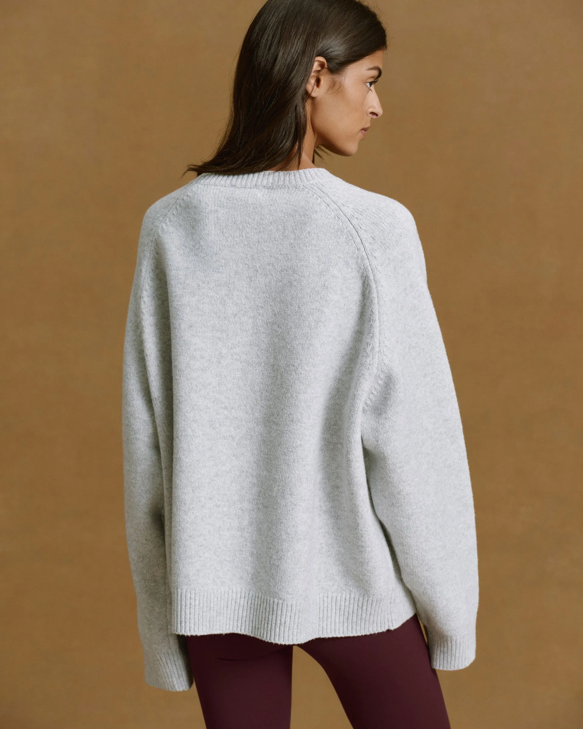 Varsity Boucle Oversized Knit Sweatshirt - Light Grey Melange/Burgundy sold by Adanola product image thumbnail 2