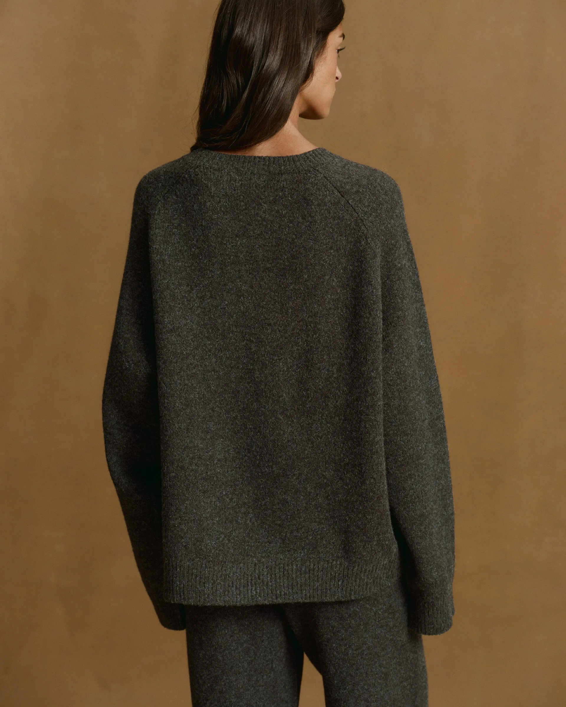 Varsity Boucle Oversized Knit Sweatshirt - Charcoal Grey/Marshmallow White sold by Adanola product image thumbnail 2