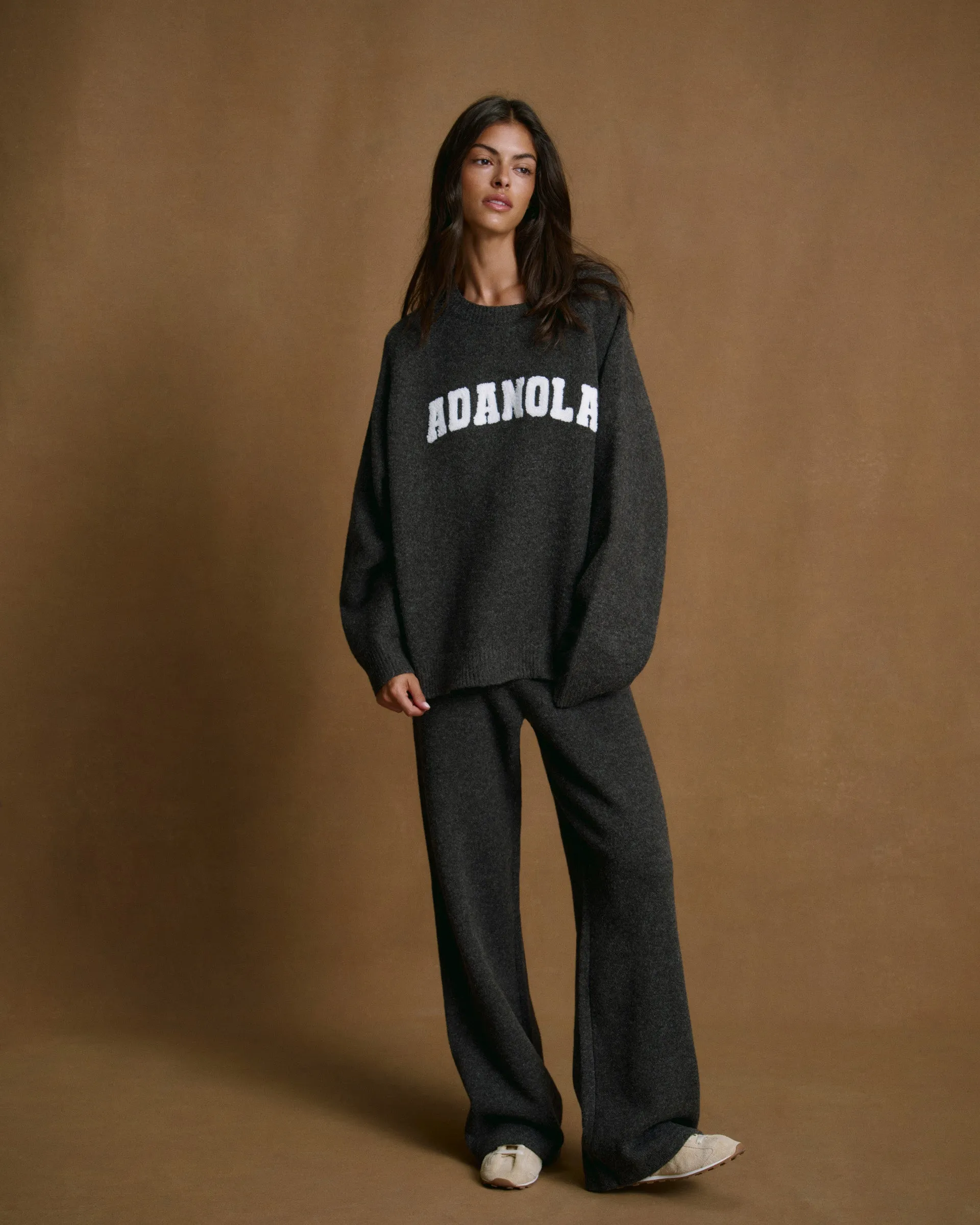Varsity Boucle Oversized Knit Sweatshirt - Charcoal Grey/Marshmallow White sold by Adanola product image thumbnail 3