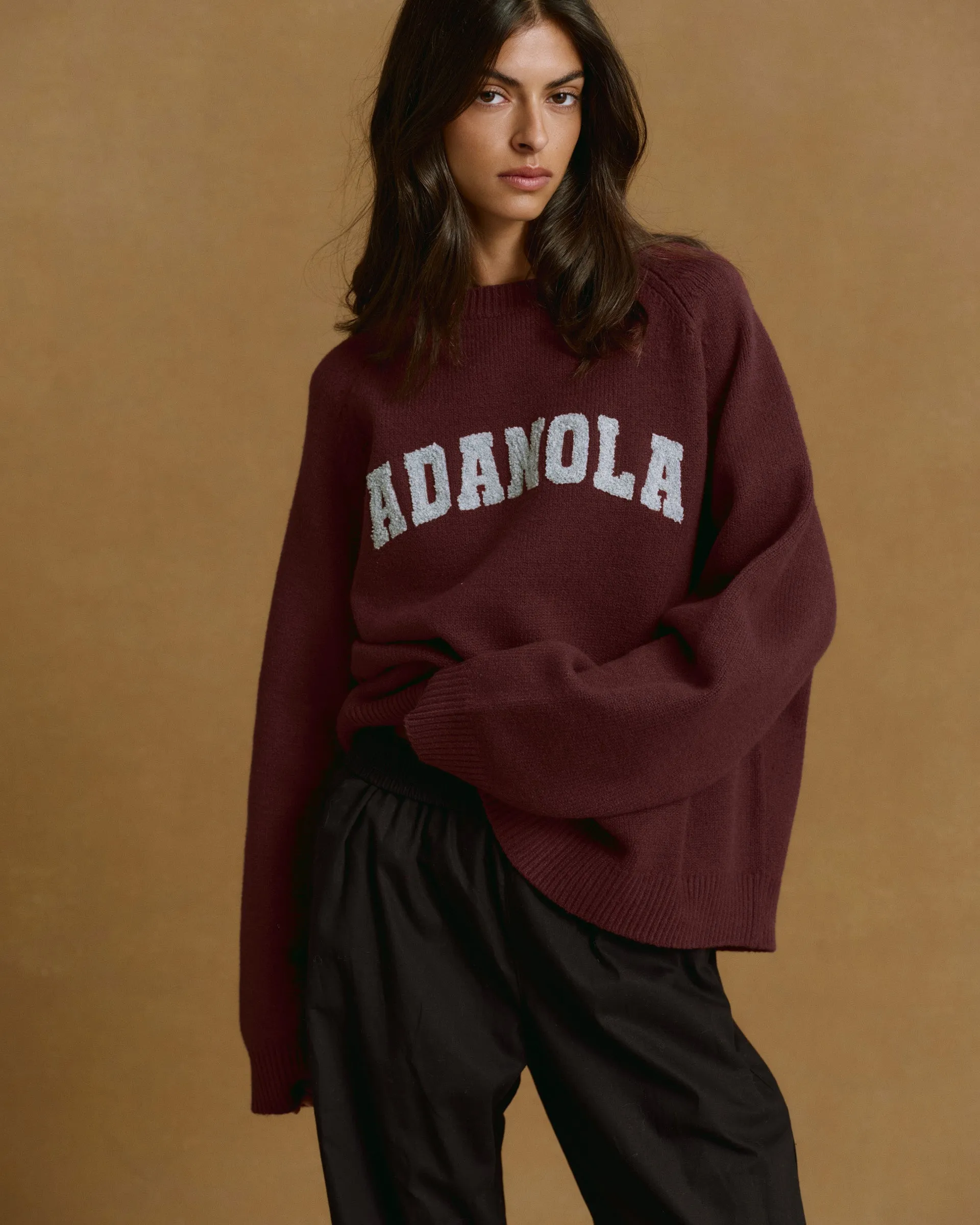Varsity Boucle Oversized Knit Sweatshirt - Burgundy/Light Grey Melange sold by Adanola product image thumbnail 3