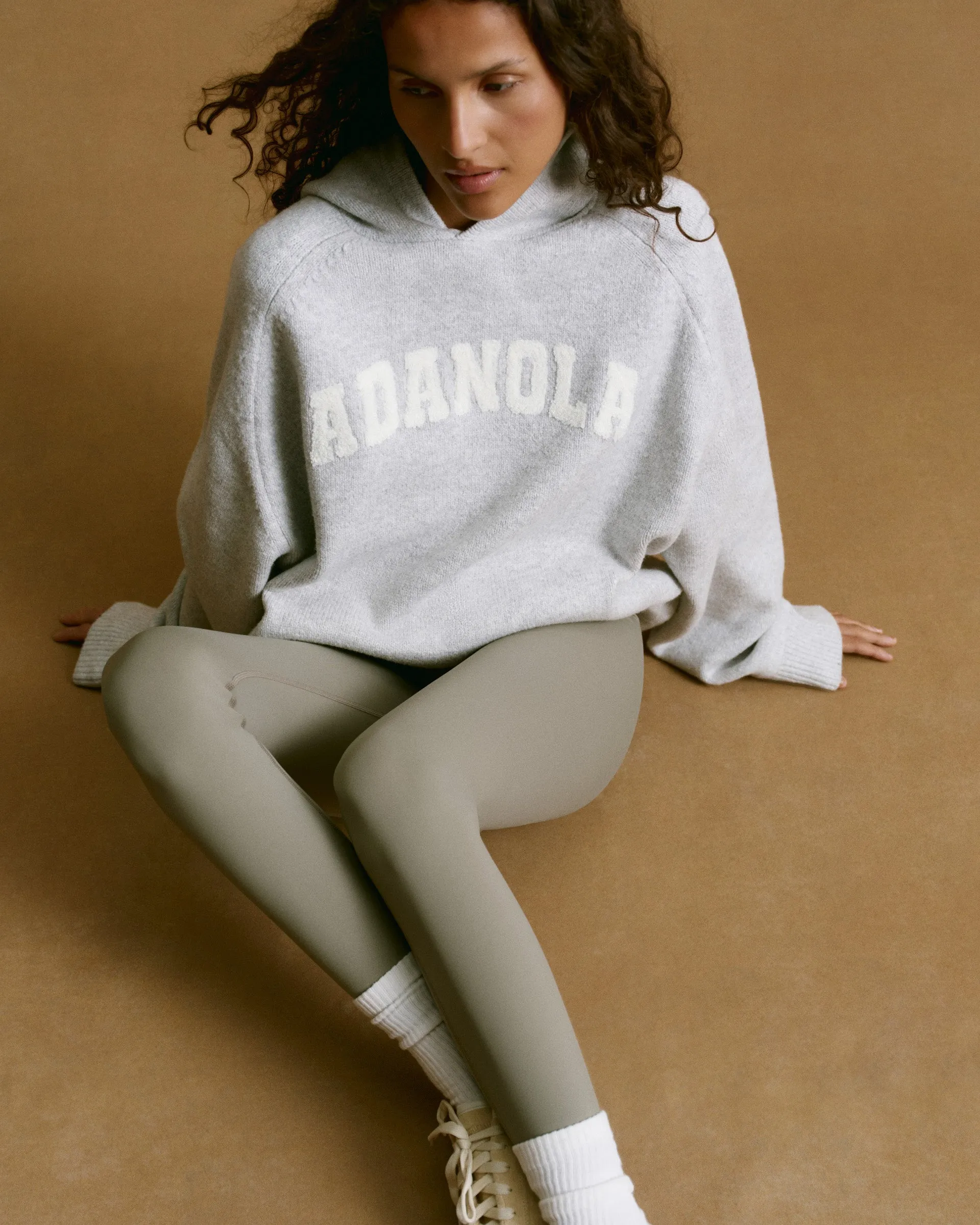 Varsity Boucle Oversized Knit Hoodie - Light Grey Melange