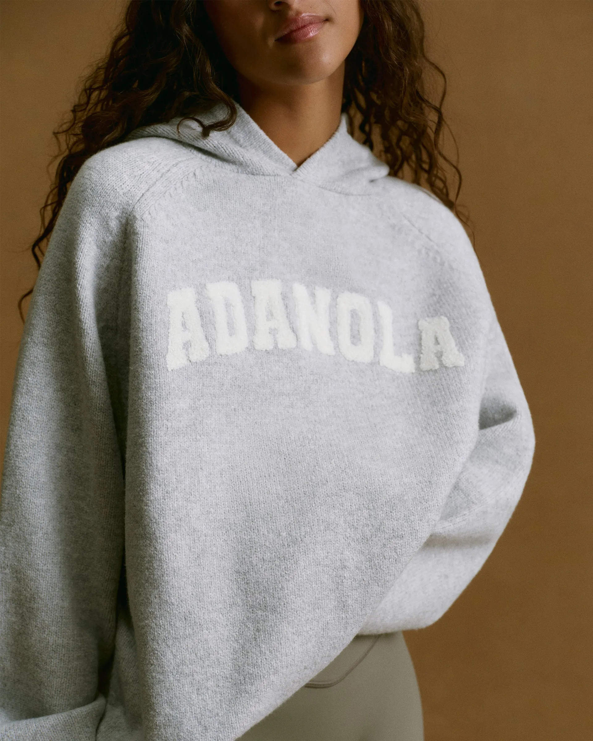 Varsity Boucle Oversized Knit Hoodie - Light Grey Melange/Marshmallow White sold by Adanola product image thumbnail 3