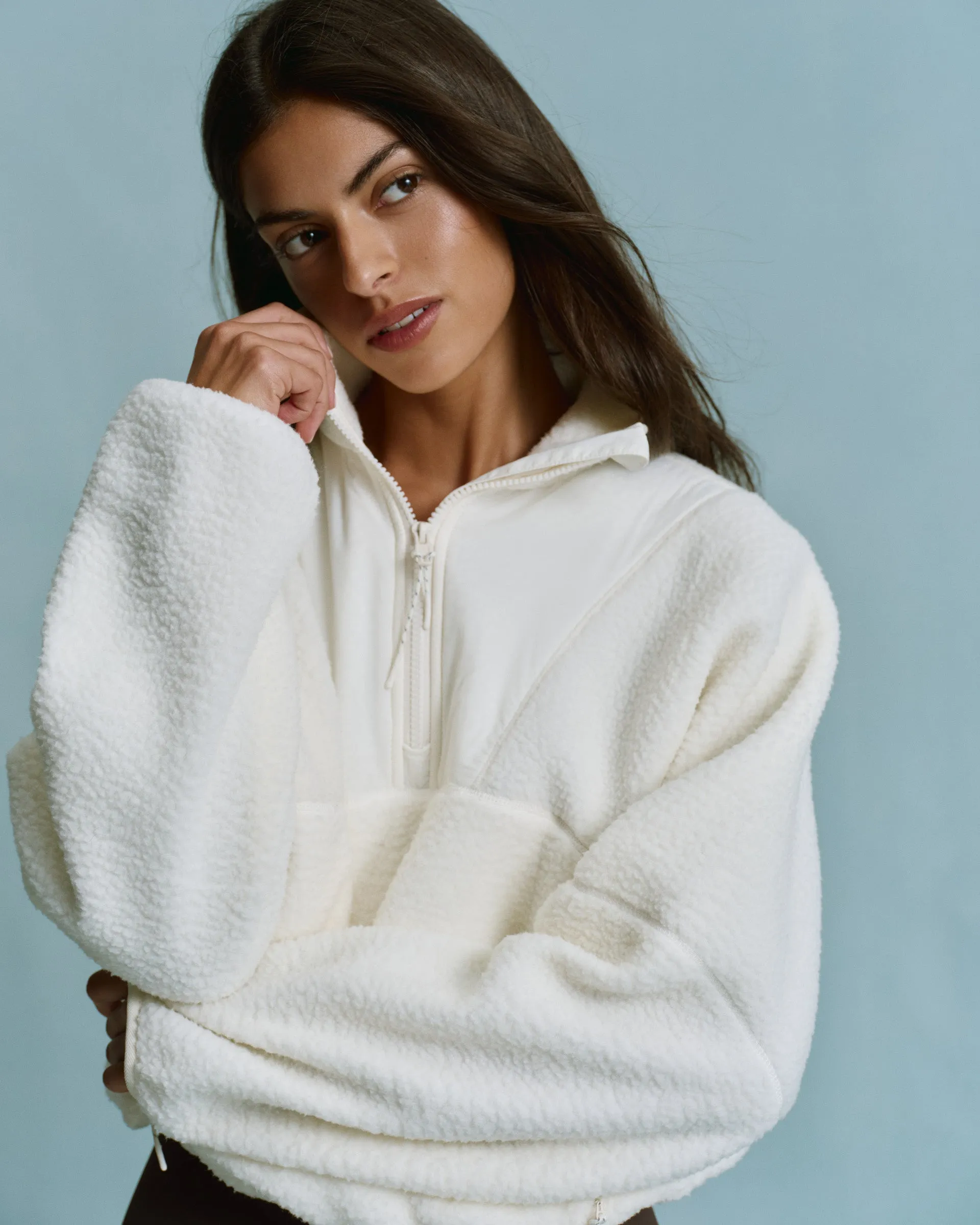 Seam Detail Quarter Zip Polar Fleece - Marshmallow White sold by Adanola