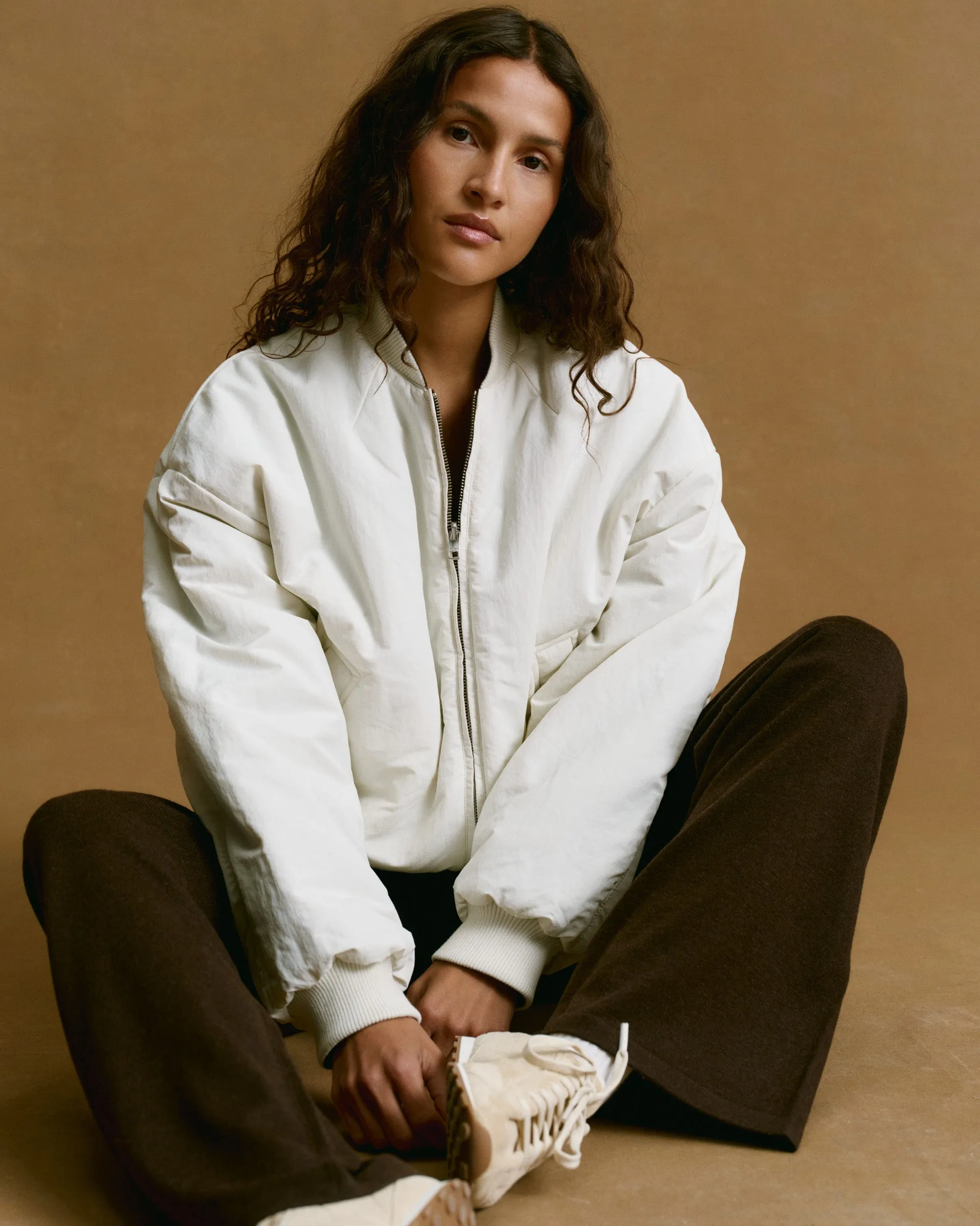 Drop Shoulder Reversible Bomber Jacket - Coffee Bean/Marshmallow White sold by Adanola product image thumbnail 4