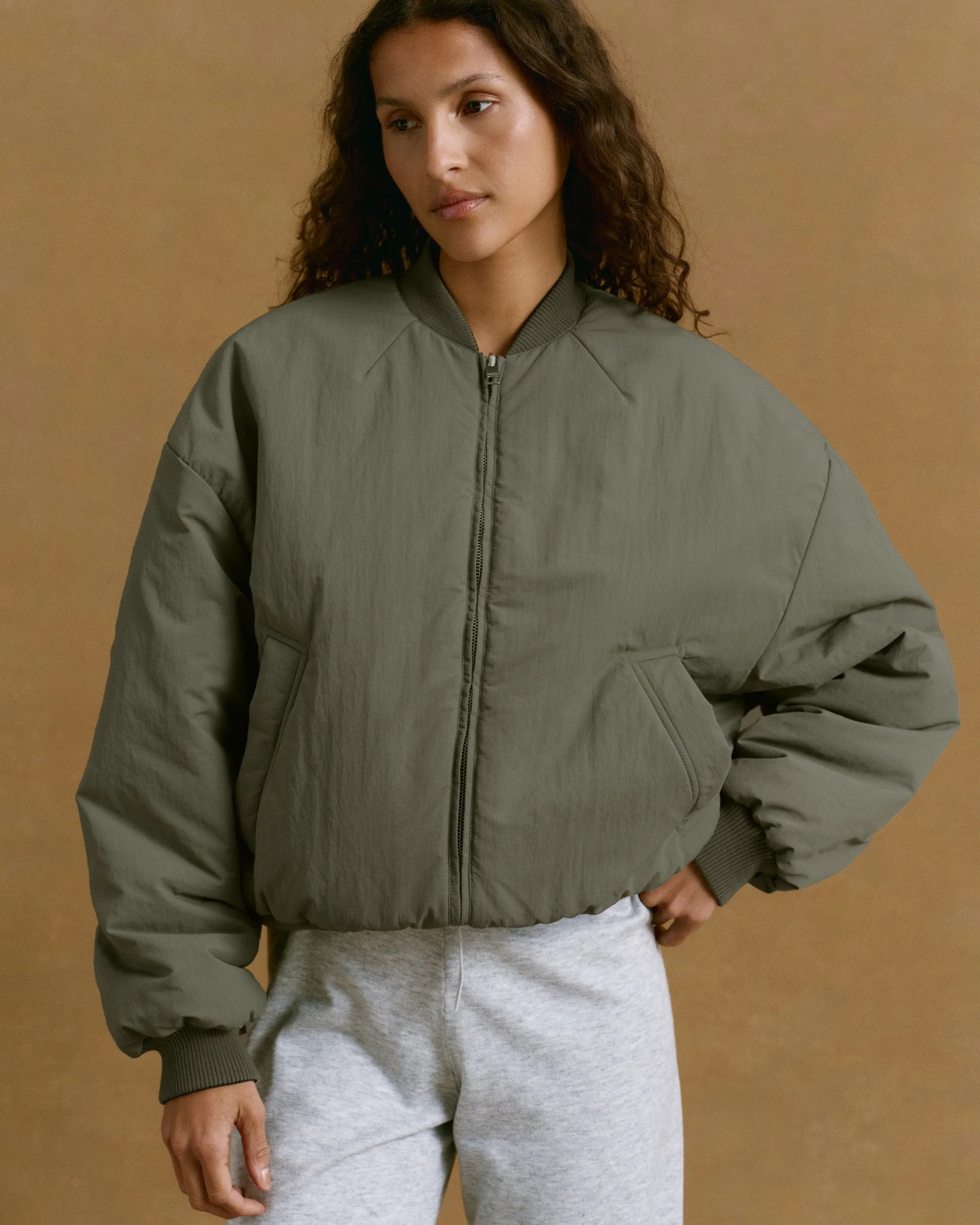Drop Shoulder Reversible Bomber Jacket - Black/Olive Green sold by Adanola product image thumbnail 3