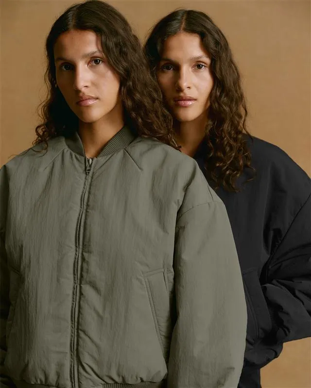 Drop Shoulder Reversible Bomber Jacket - Black/Olive Green sold by Adanola