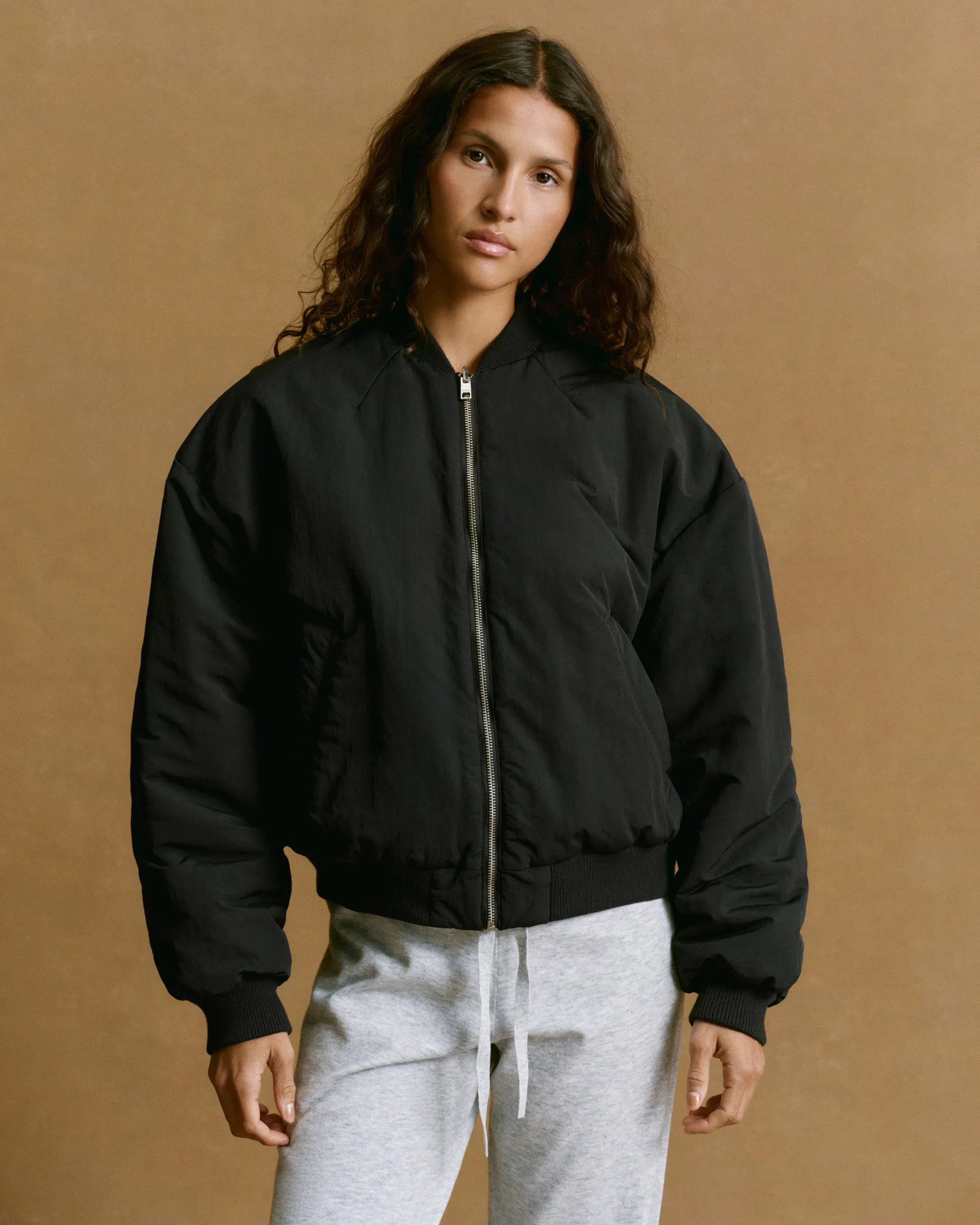 Drop Shoulder Reversible Bomber Jacket - Black/Olive Green sold by Adanola product image thumbnail 4