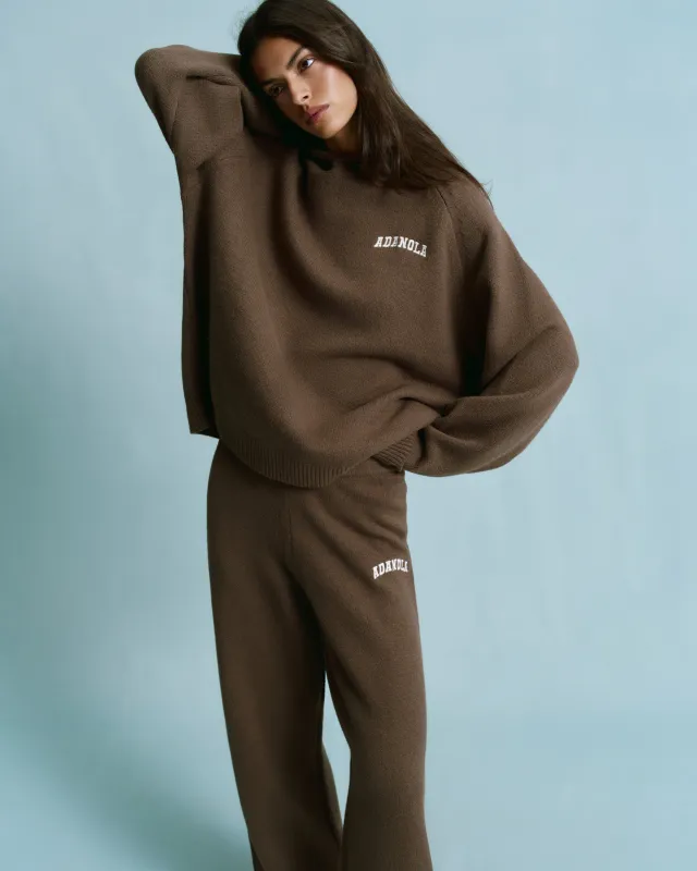 Chest Varsity Oversized Knit Hoodie - Dark Cocoa Brown/Marshmallow White sold by Adanola