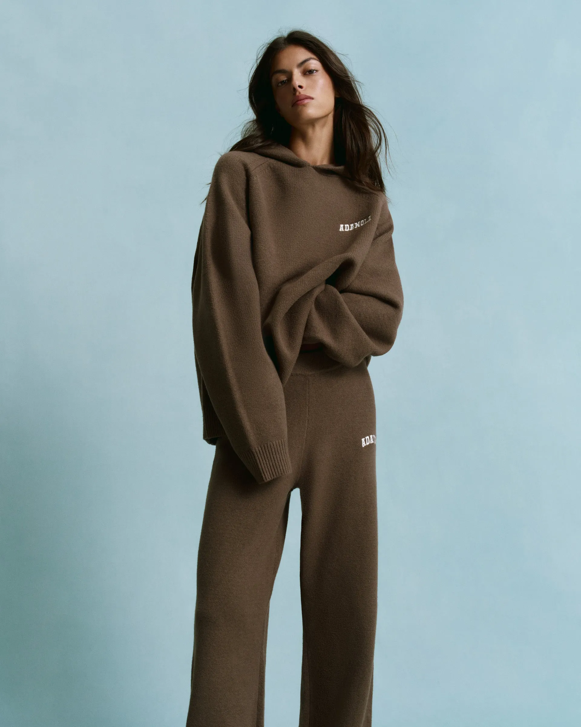 Chest Varsity Oversized Knit Hoodie - Dark Cocoa Brown/Marshmallow White sold by Adanola product image thumbnail 3