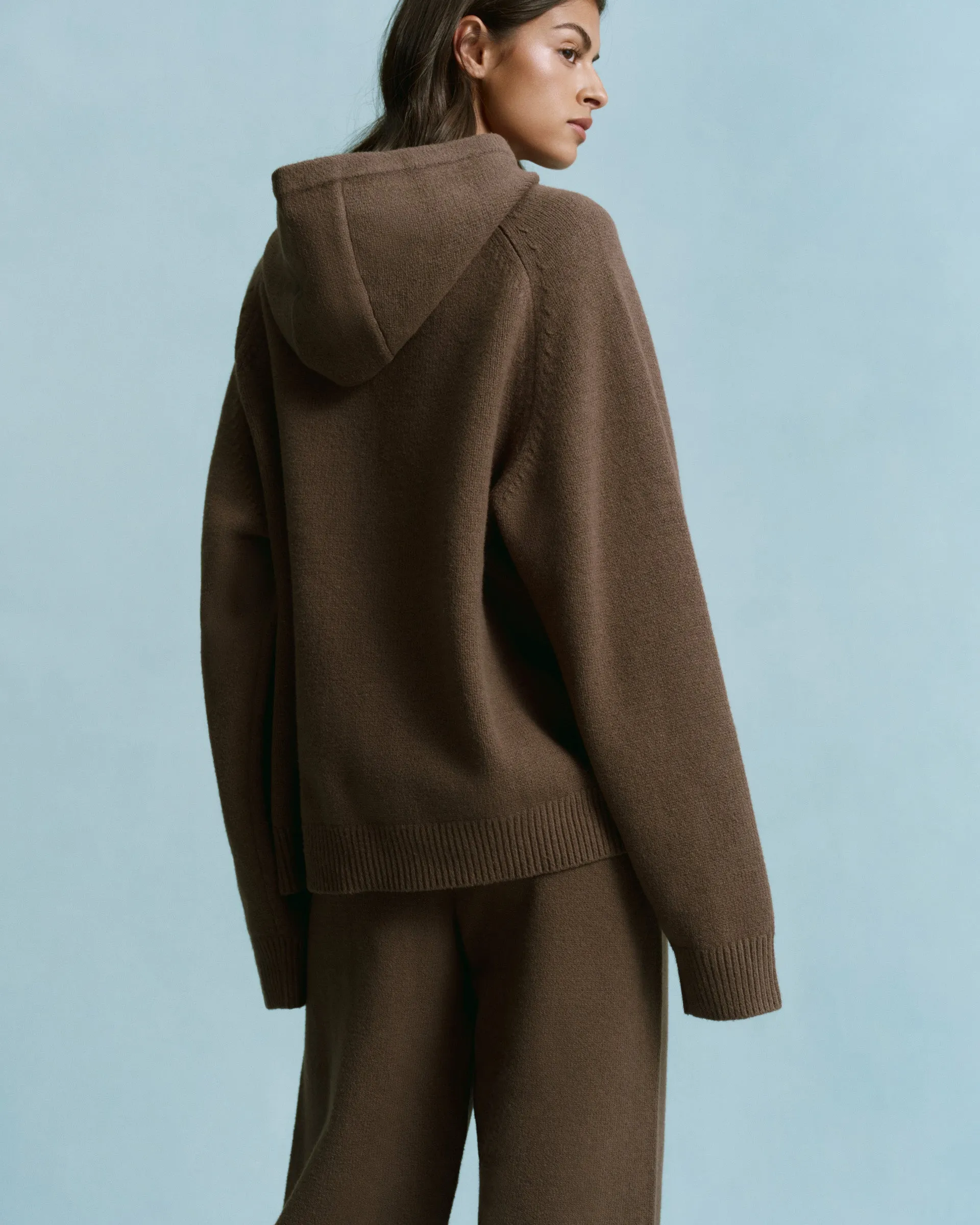 Chest Varsity Oversized Knit Hoodie - Dark Cocoa Brown/Marshmallow White sold by Adanola product image thumbnail 2