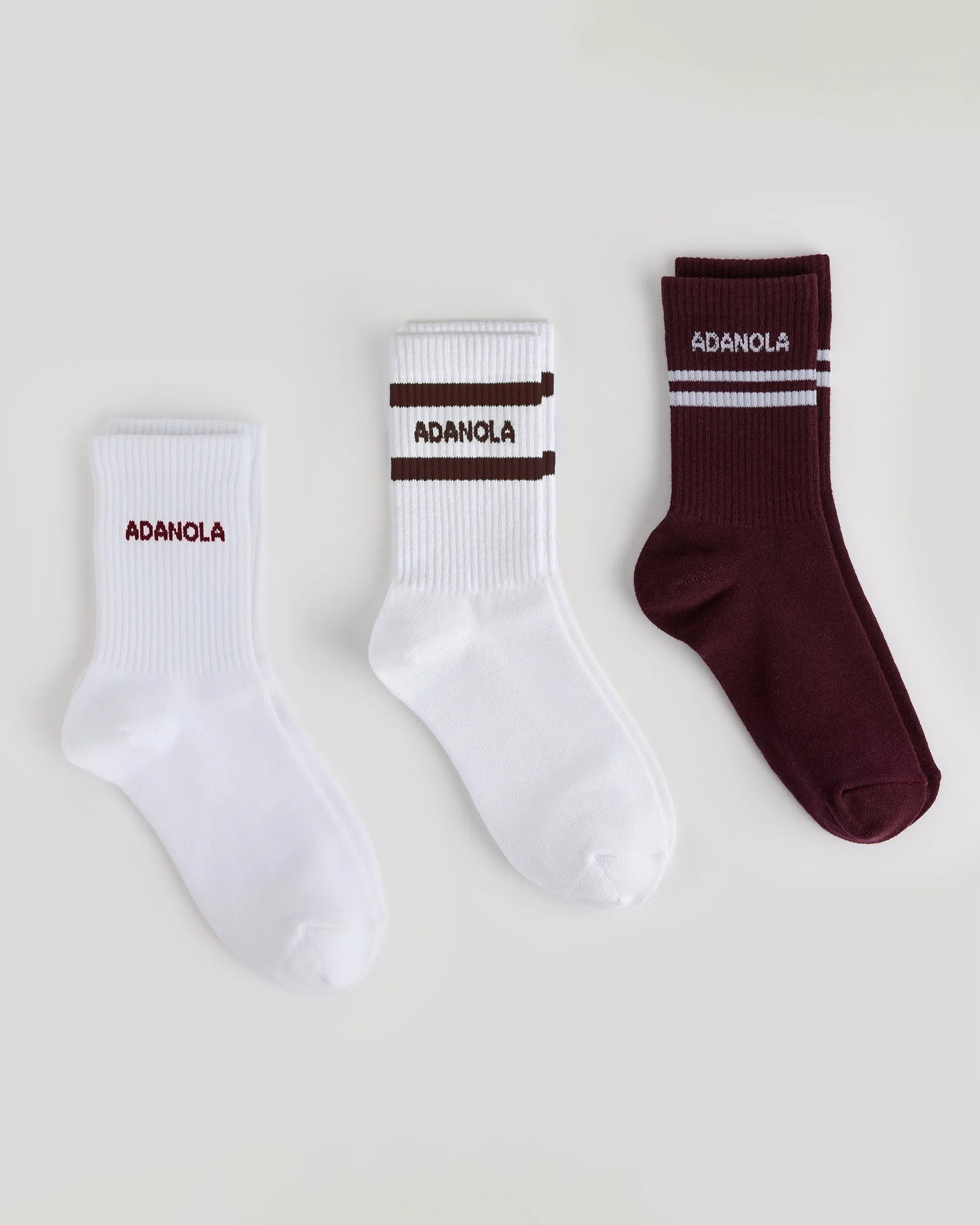 3 Pack Multi Branding Socks - White/Dark Cherry sold by Adanola product image thumbnail 2