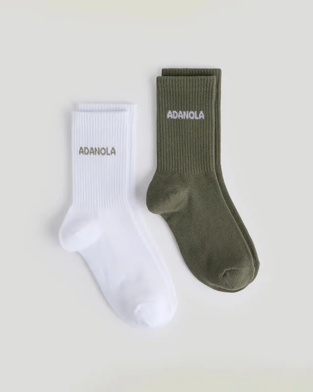 2 Pack Socks - Olive Green/White sold by Adanola