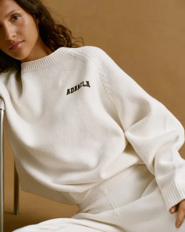 Chest Varsity Oversized Knit Sweatshirt - Cream/Coffee Bean sold by Adanola