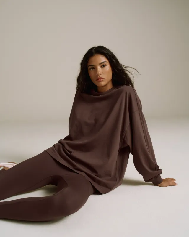 Washed Long Sleeve Oversized T-shirt - Chocolate Brown sold by Adanola