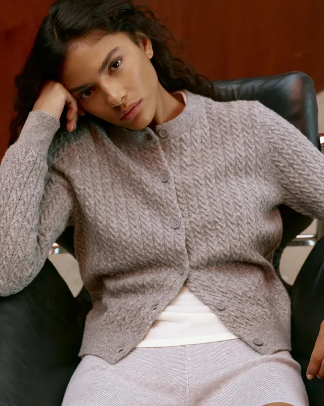 Cable Knit Cardigan - Dark Grey Melange sold by Adanola