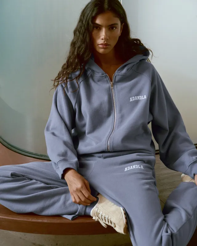 Varsity Loose Fit Full Zip Hoodie - Slate Blue sold by Adanola