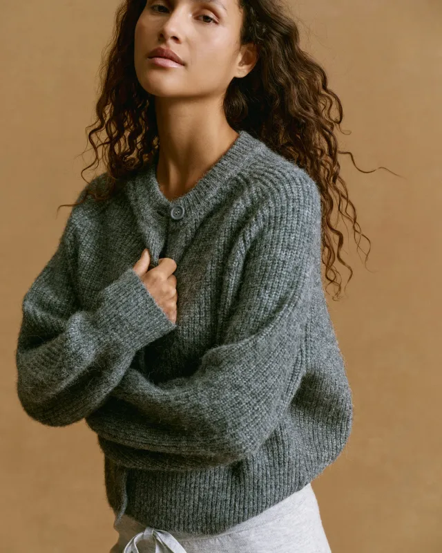 Knit Button Up Cardigan - Dark Grey Melange sold by Adanola