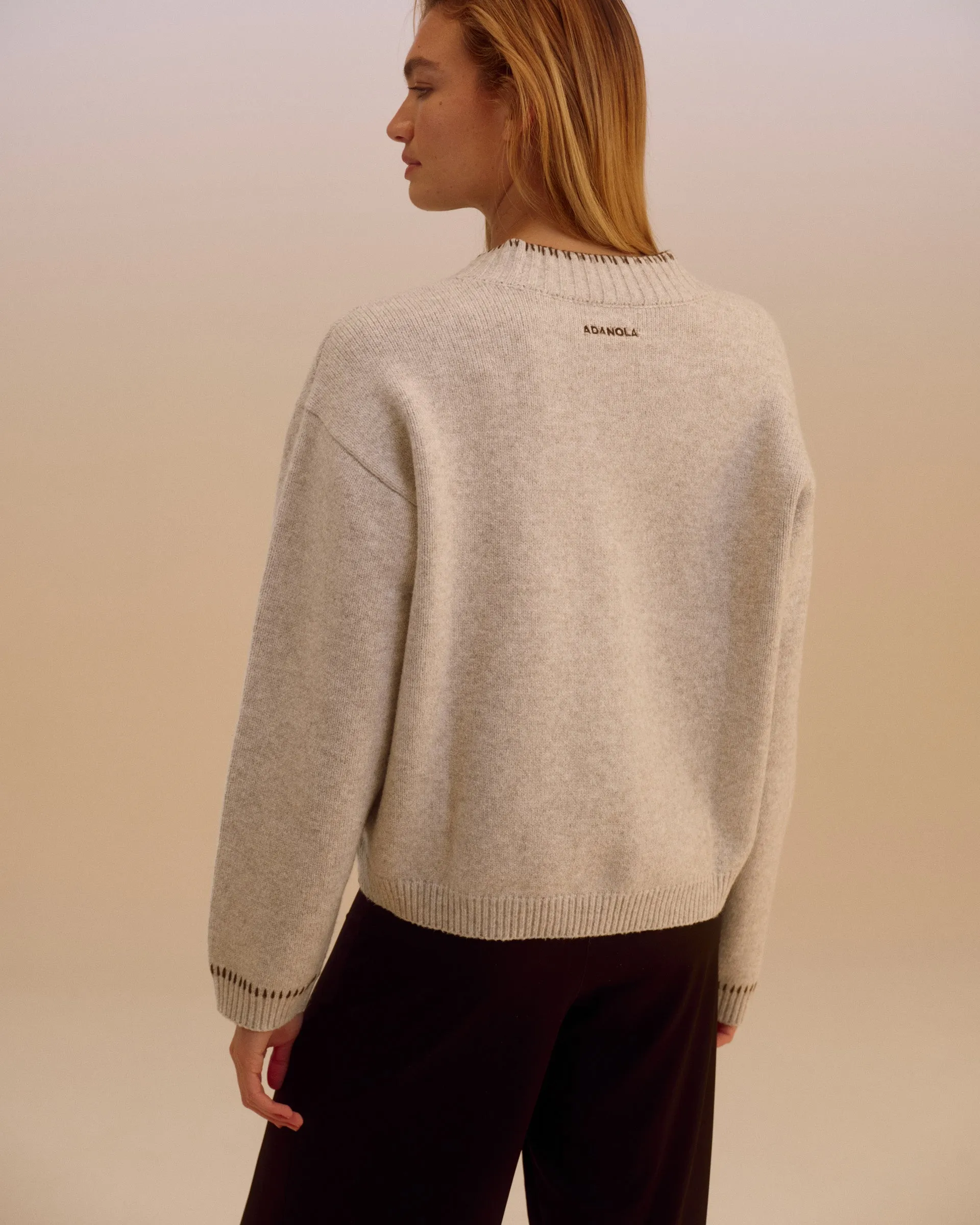 Knit Blanket Stitch Cardigan - Light Grey Melange sold by Adanola product image thumbnail 2