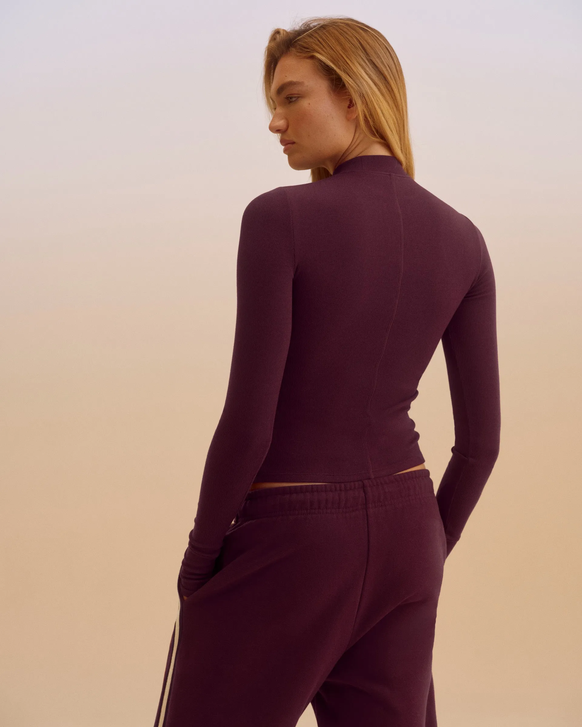 Rib Long Sleeve High Neck Top - Dark Cherry sold by Adanola product image thumbnail 3