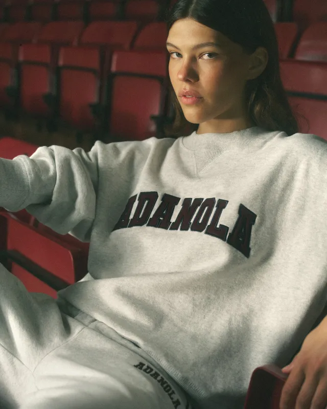 Varsity Loose Fit Sweatshirt - Light Grey Melange/Dark Cherry sold by Adanola