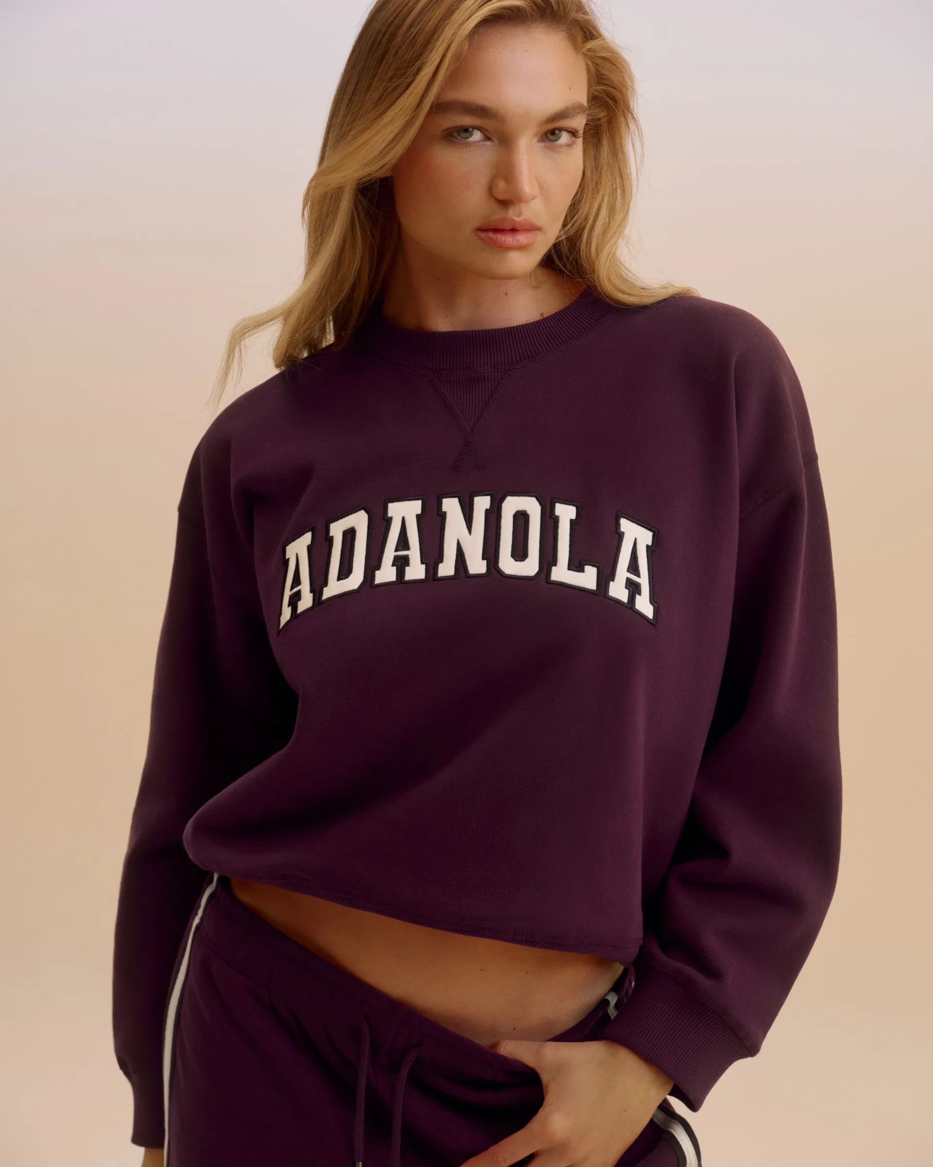 Varsity Loose Fit Sweatshirt - Dark Cherry/Marshmallow White sold by Adanola