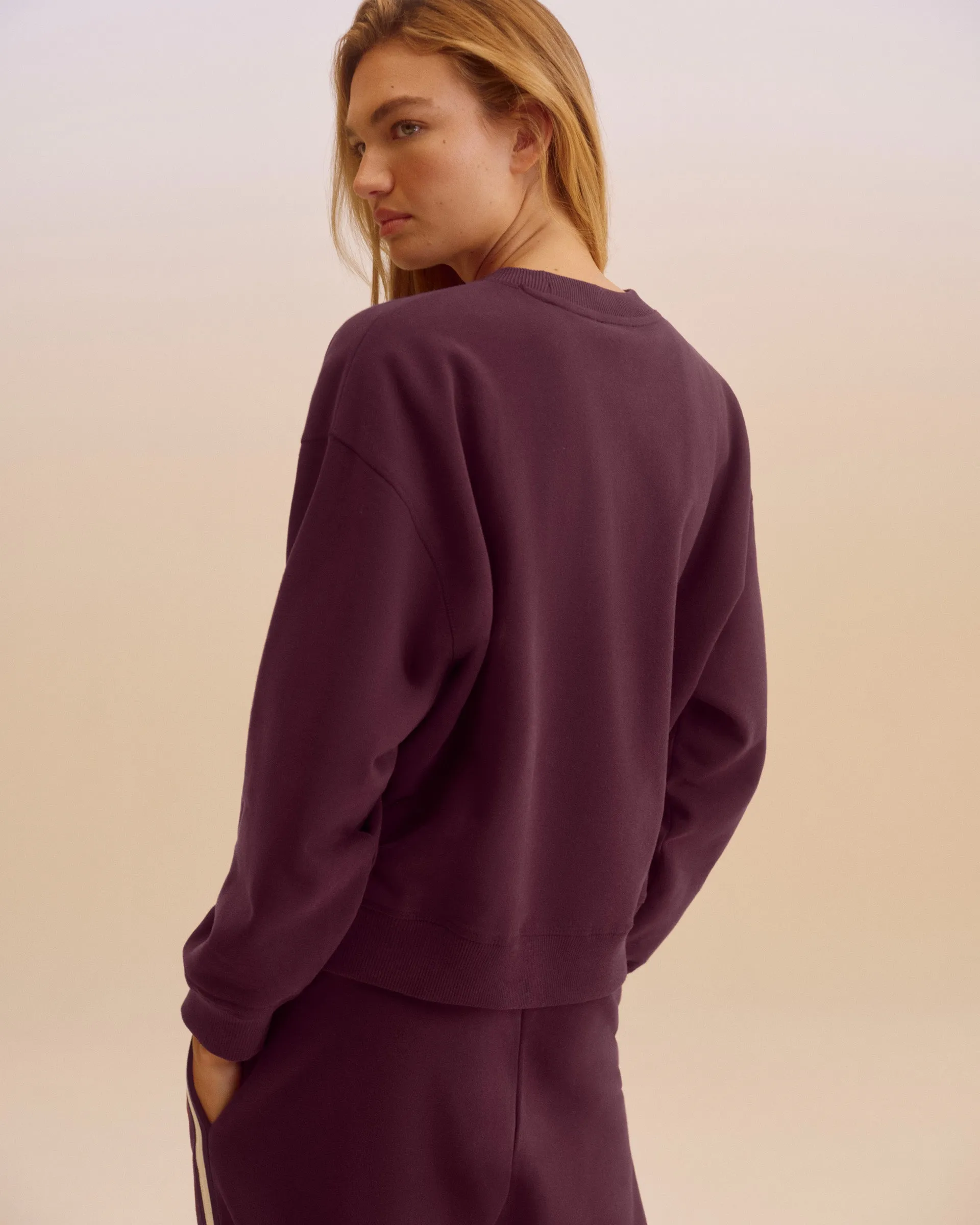 Varsity Loose Fit Sweatshirt - Dark Cherry/Marshmallow White sold by Adanola product image thumbnail 2