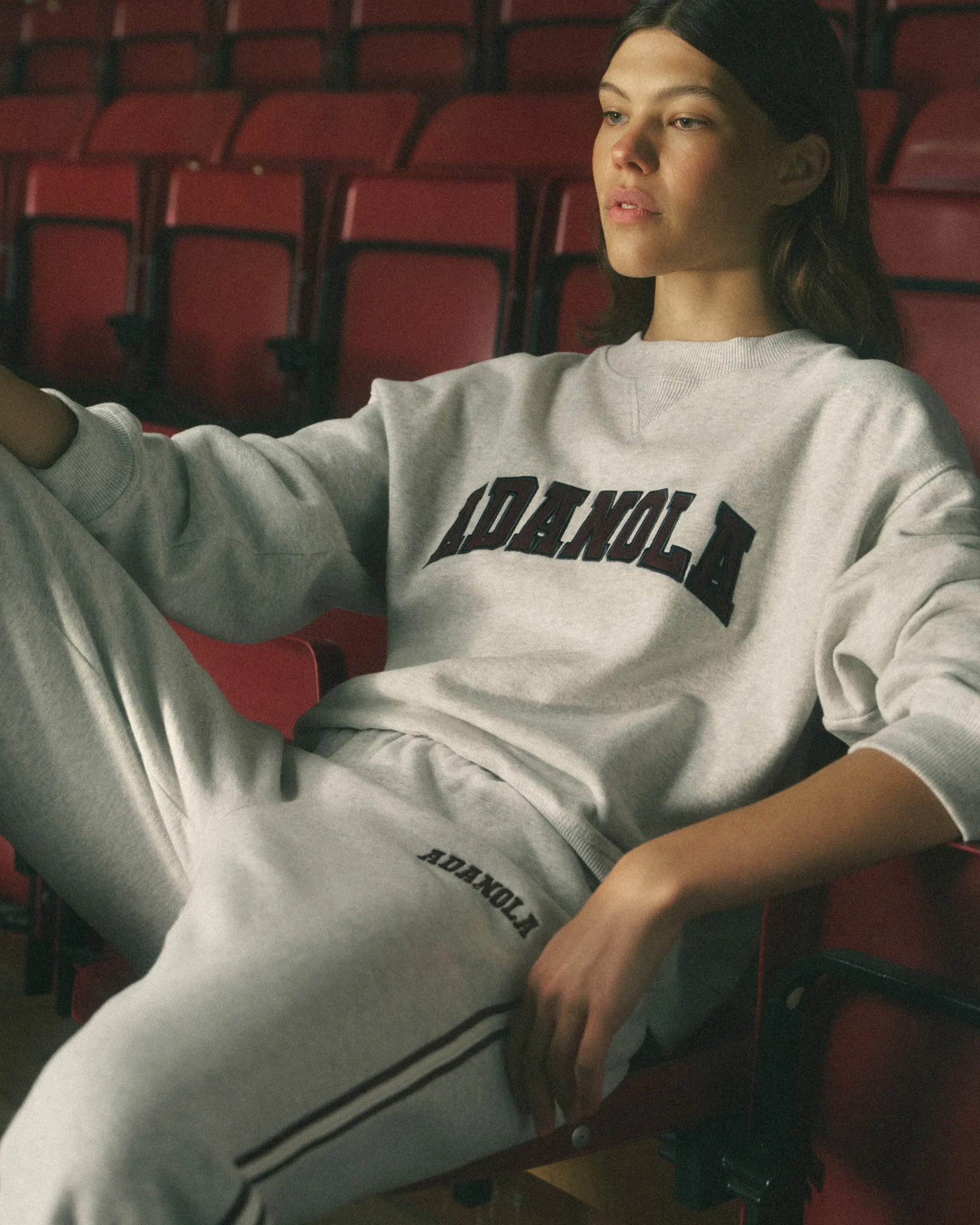 Varsity Loose Fit Straight Leg Sweatpants - Light Grey Melange/Dark Cherry sold by Adanola product image thumbnail 3