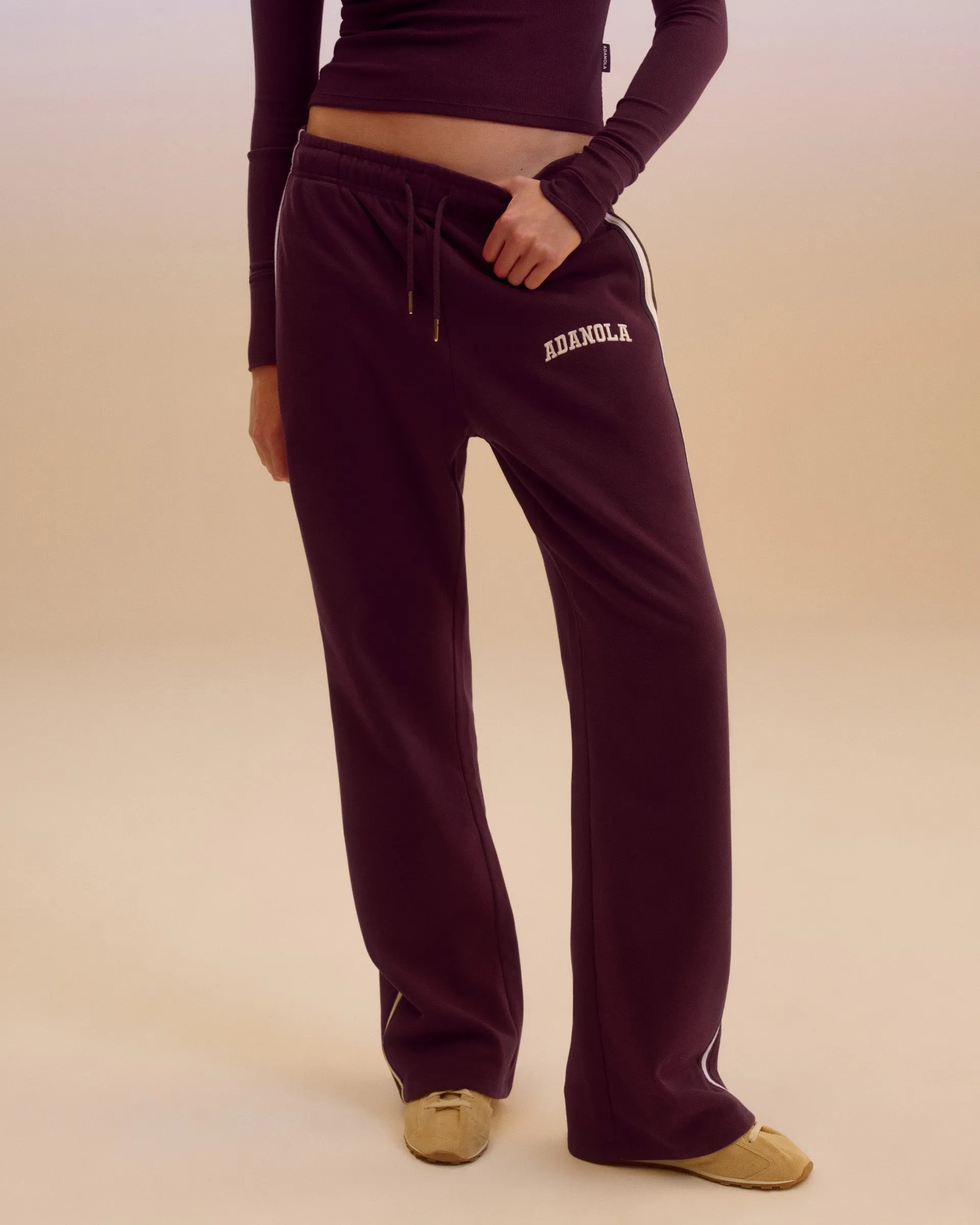 Varsity Loose Fit Straight Leg Sweatpants - Dark Cherry/Marshmallow White sold by Adanola