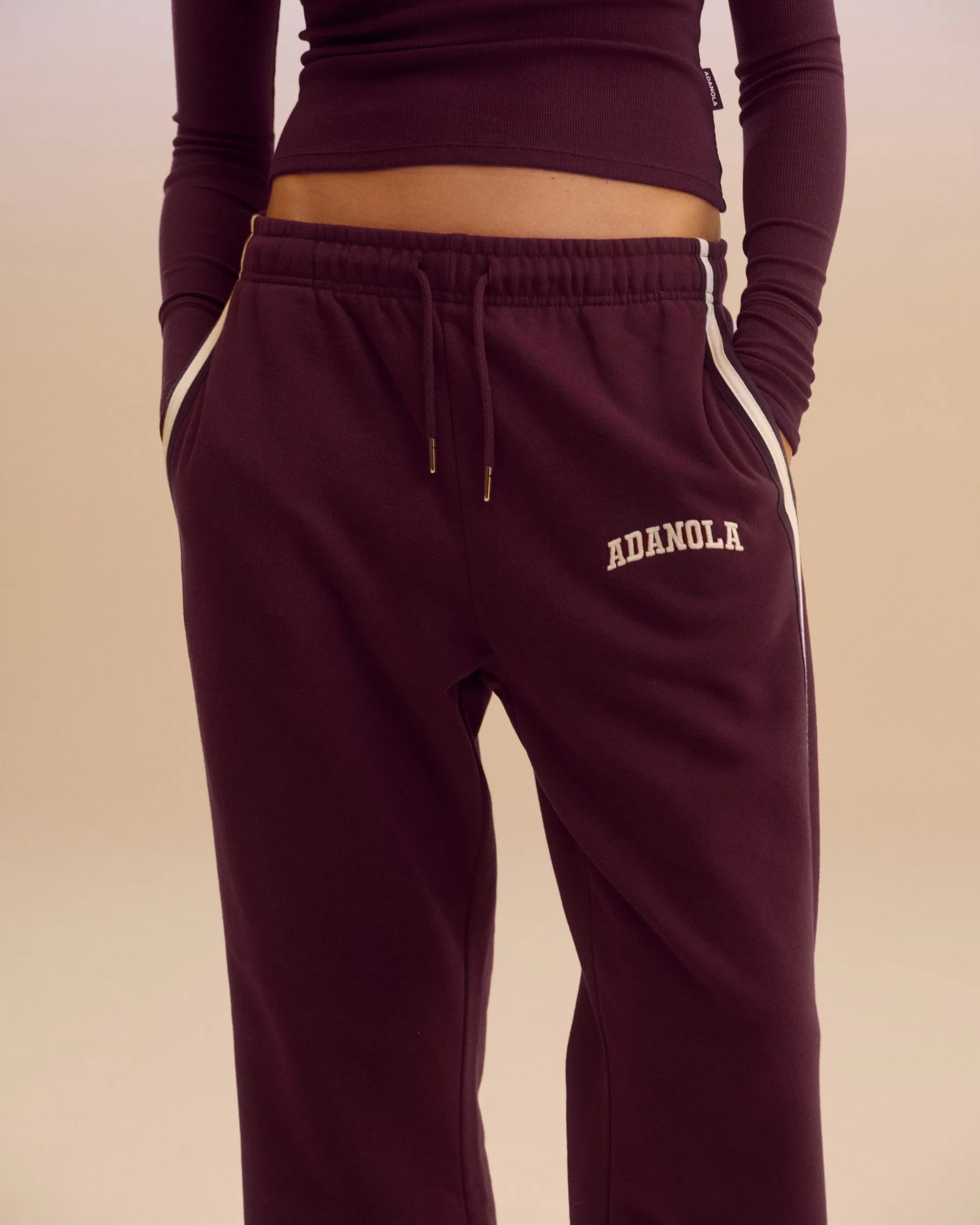 Varsity Loose Fit Straight Leg Sweatpants - Dark Cherry/Marshmallow White sold by Adanola product image thumbnail 3
