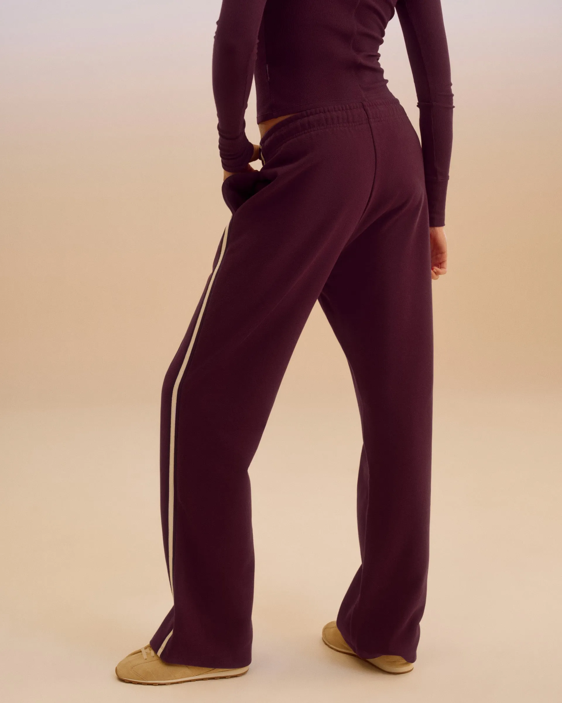 Varsity Loose Fit Straight Leg Sweatpants - Dark Cherry/Marshmallow White sold by Adanola product image thumbnail 2