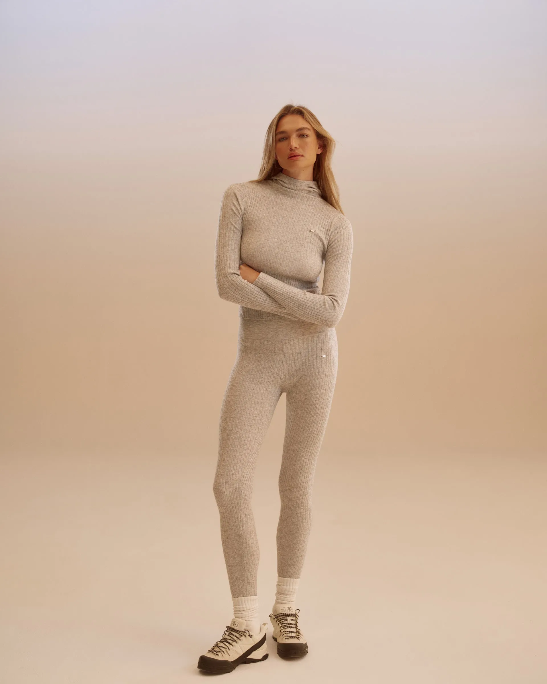 Rib Knit Merino Blend Leggings - Light Grey Melange sold by Adanola product image thumbnail 2