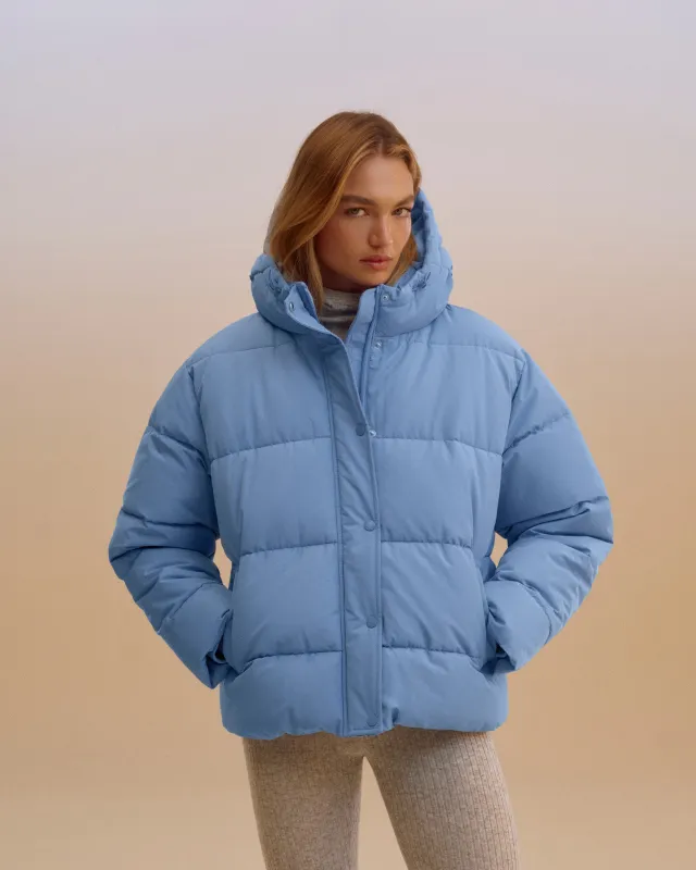 Hooded Puffer Jacket - Ice Blue sold by Adanola