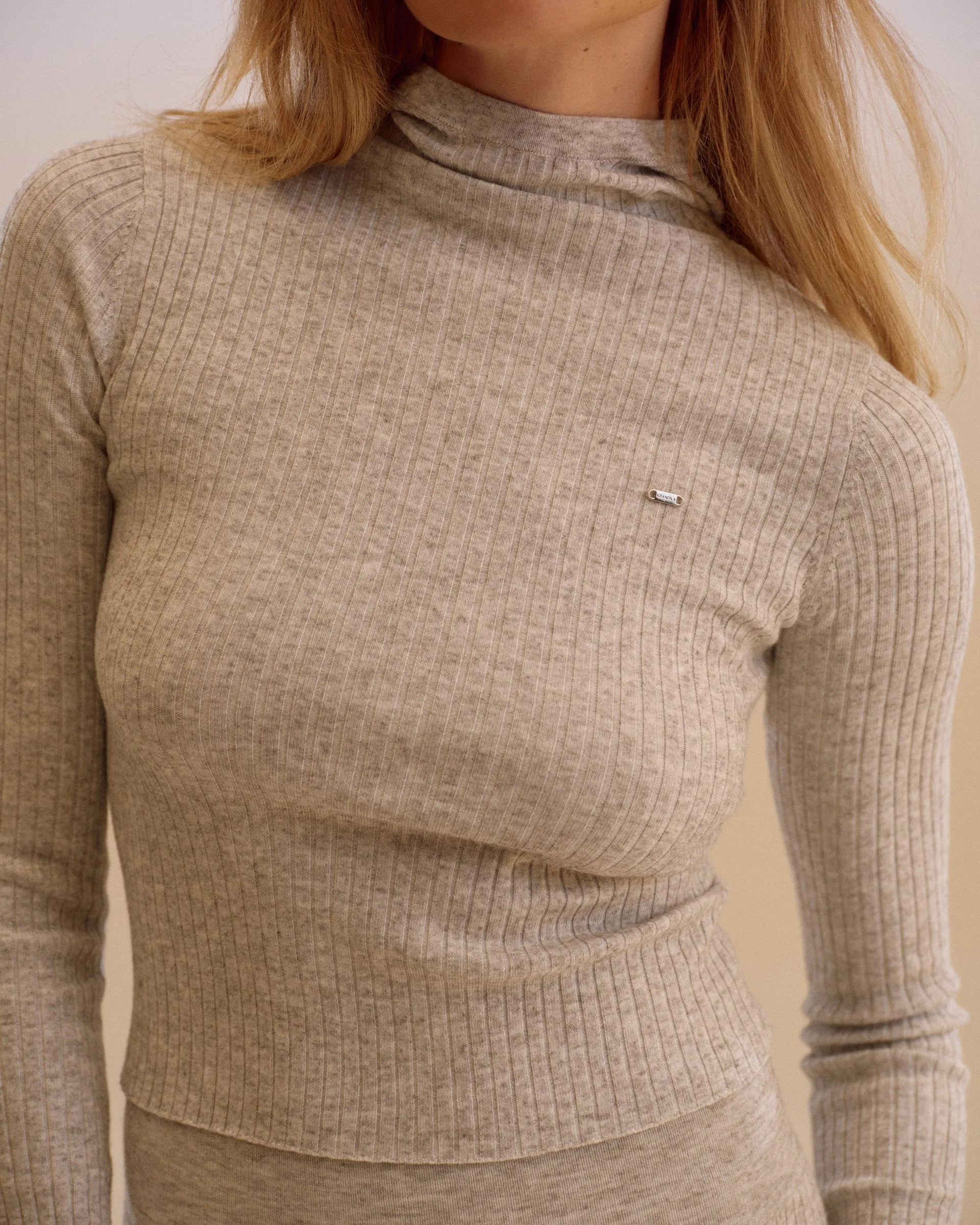 Rib Knit Merino Blend Hooded Top - Light Grey Melange sold by Adanola product image thumbnail 3