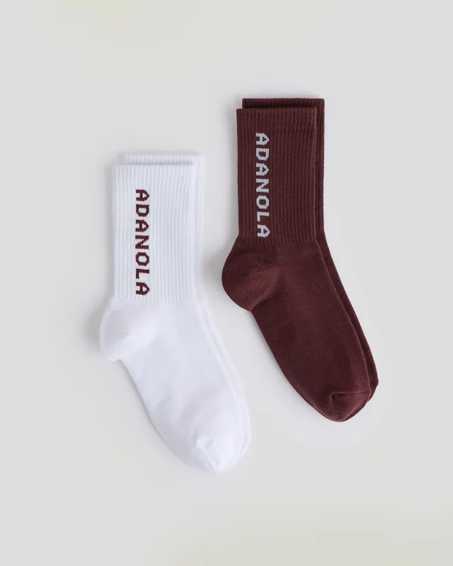 2 Pack Socks - Burgundy/White sold by Adanola
