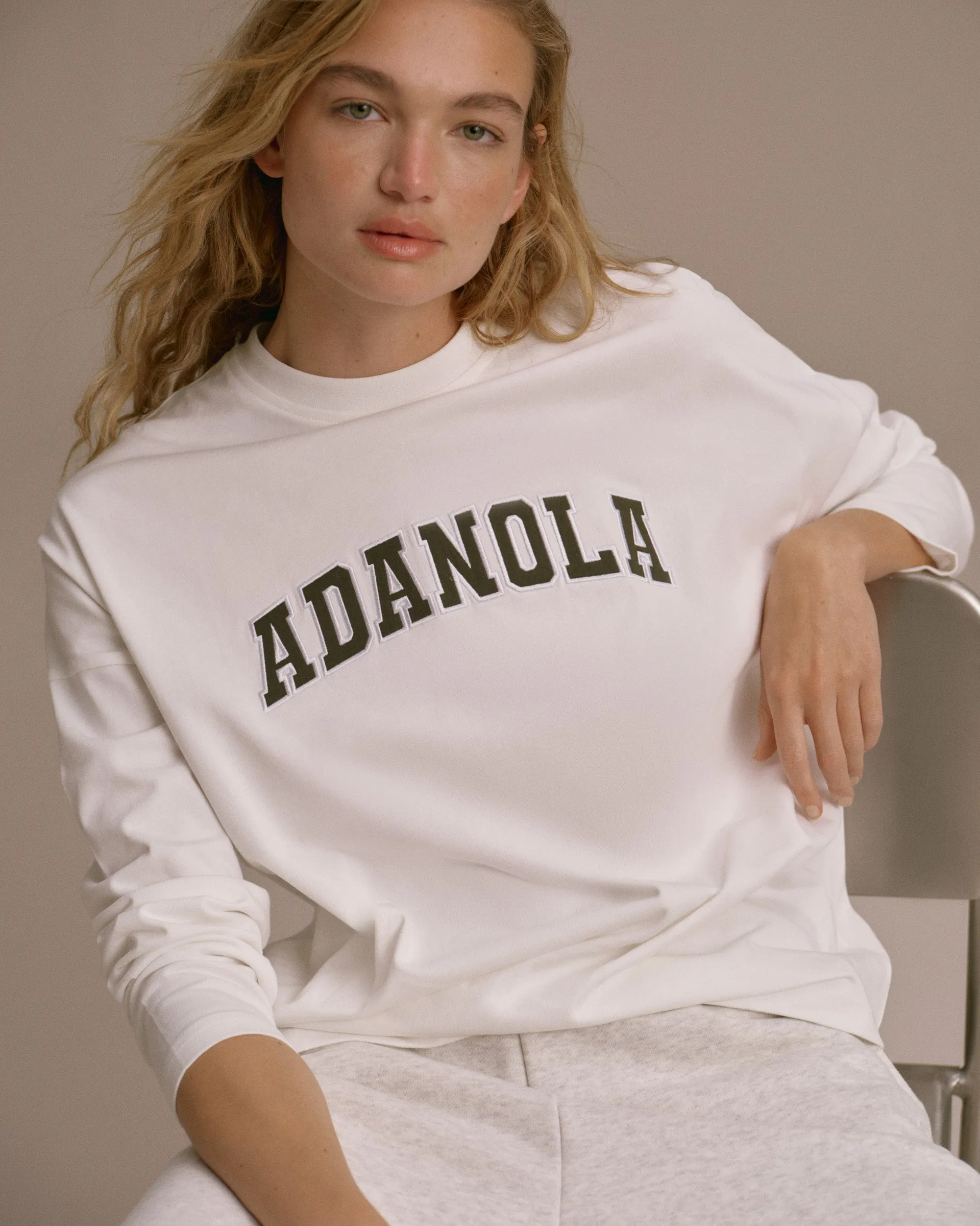 Varsity Long Sleeve Drop Shoulder T-shirt - White/Dark Olive sold by Adanola product image thumbnail 3