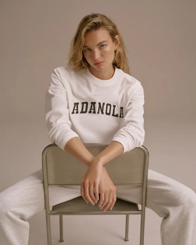 Varsity Long Sleeve Drop Shoulder T-shirt - White/Dark Olive sold by Adanola