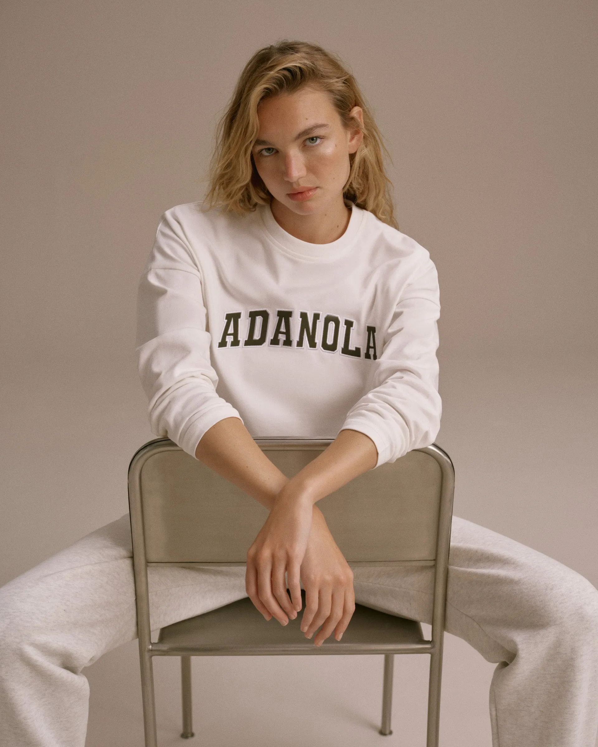 Varsity Long Sleeve Drop Shoulder T-shirt - White/Dark Olive sold by Adanola