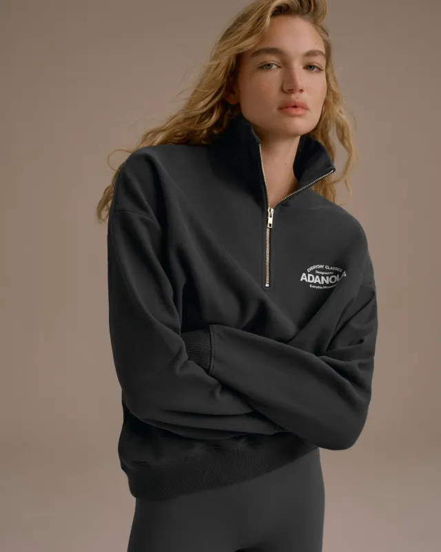 Classics Oversized Funnel Neck Zip Sweatshirt - Graphite Grey/Marshmallow White sold by Adanola