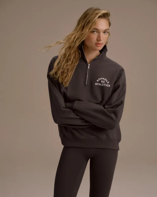 Campus Oversized Funnel Neck Zip Sweatshirt - Coffee Bean/Marshmallow White sold by Adanola