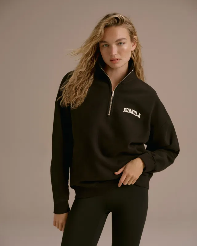 Varsity Oversized Funnel Neck Zip Sweatshirt - Black/Marshmallow White sold by Adanola