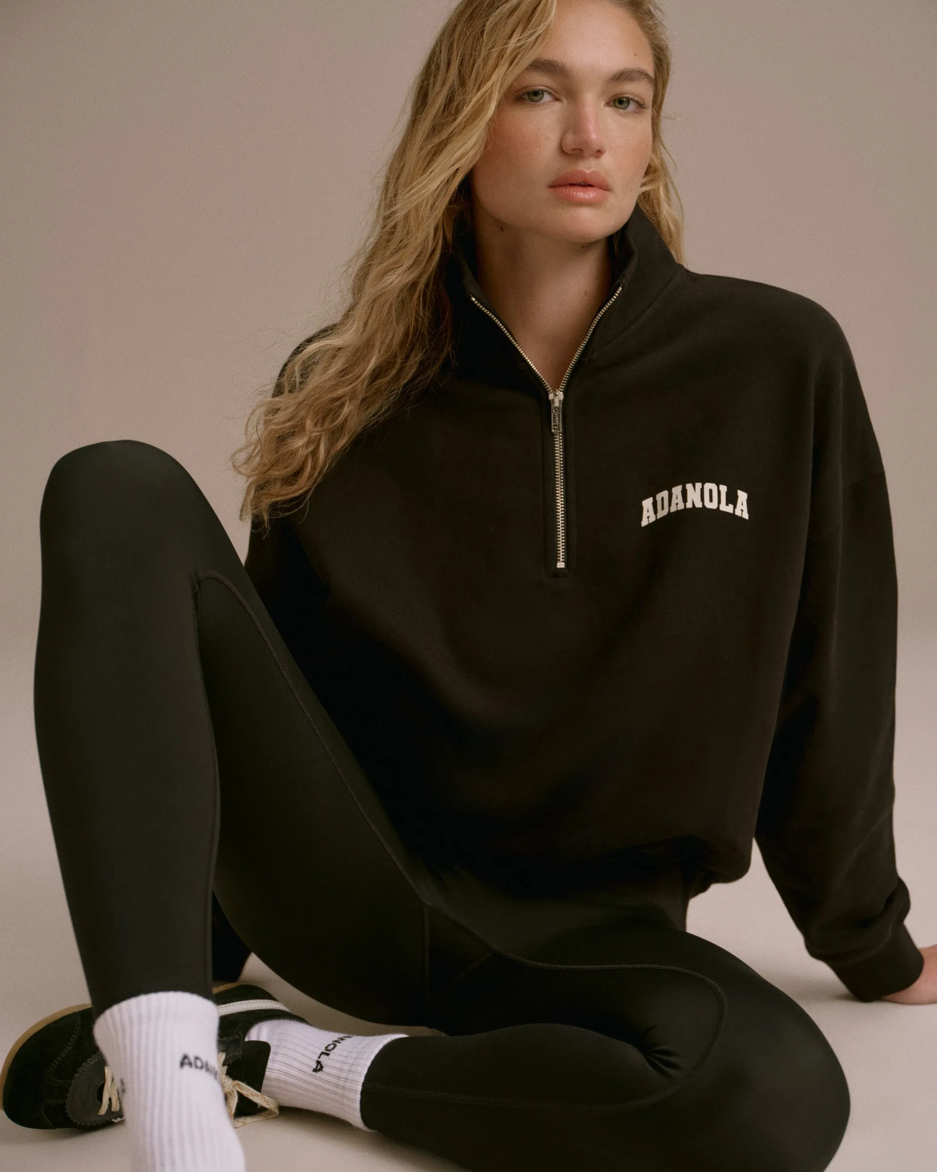 Varsity Oversized Funnel Neck Zip Sweatshirt - Black/Marshmallow White sold by Adanola product image thumbnail 4