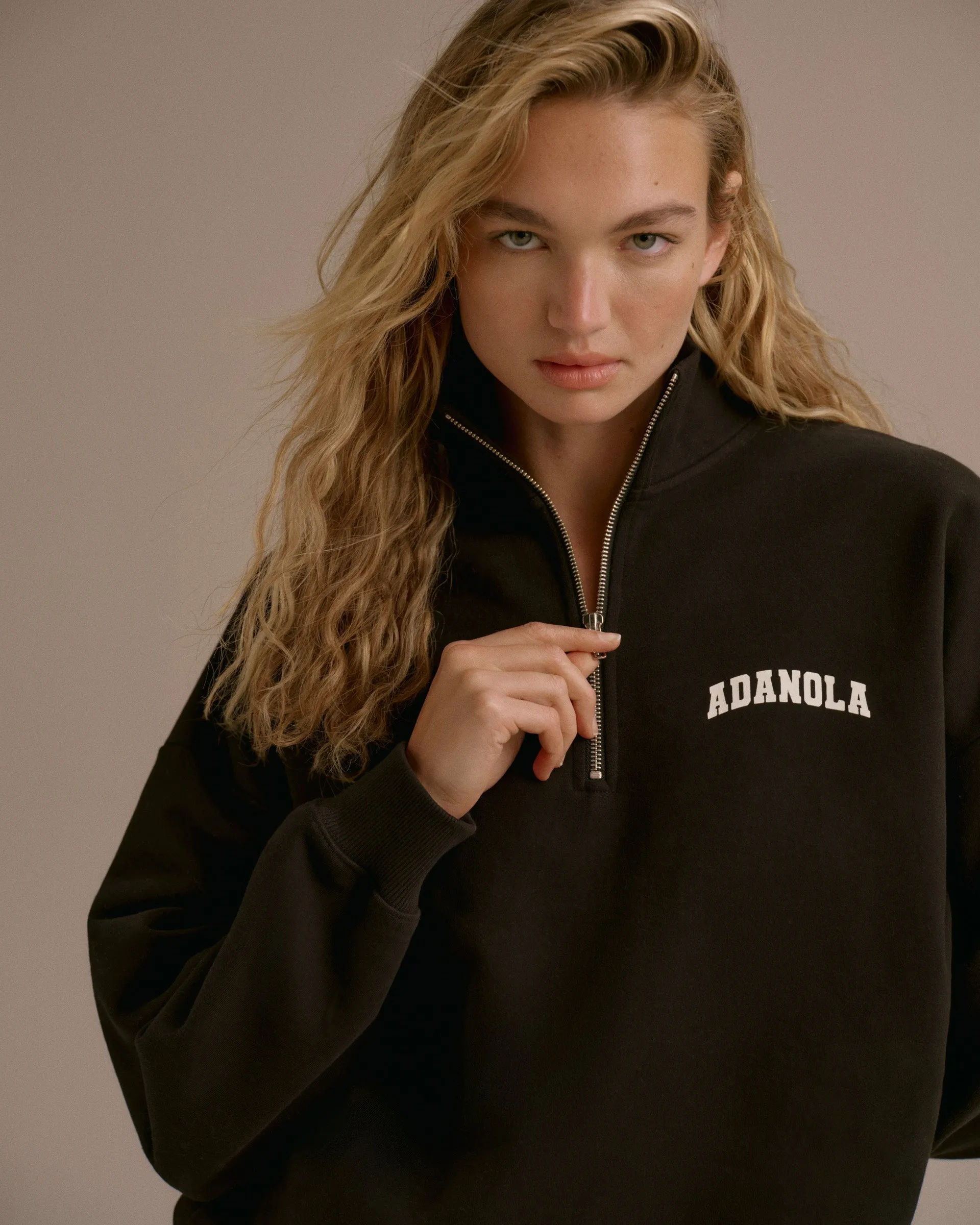 Varsity Oversized Funnel Neck Zip Sweatshirt - Black/Marshmallow White sold by Adanola product image thumbnail 3