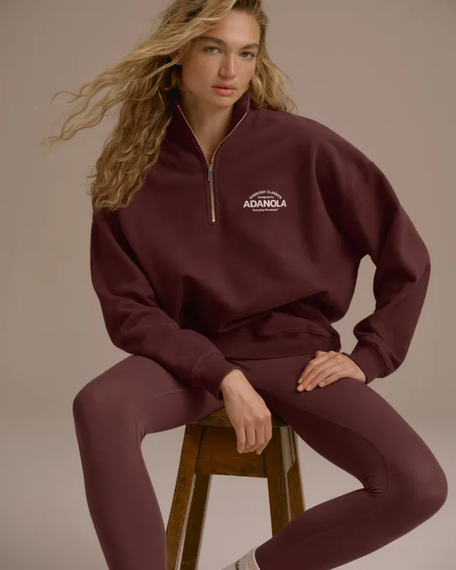 Classics Oversized Funnel Neck Zip Sweatshirt - Burgundy/Marshmallow White sold by Adanola