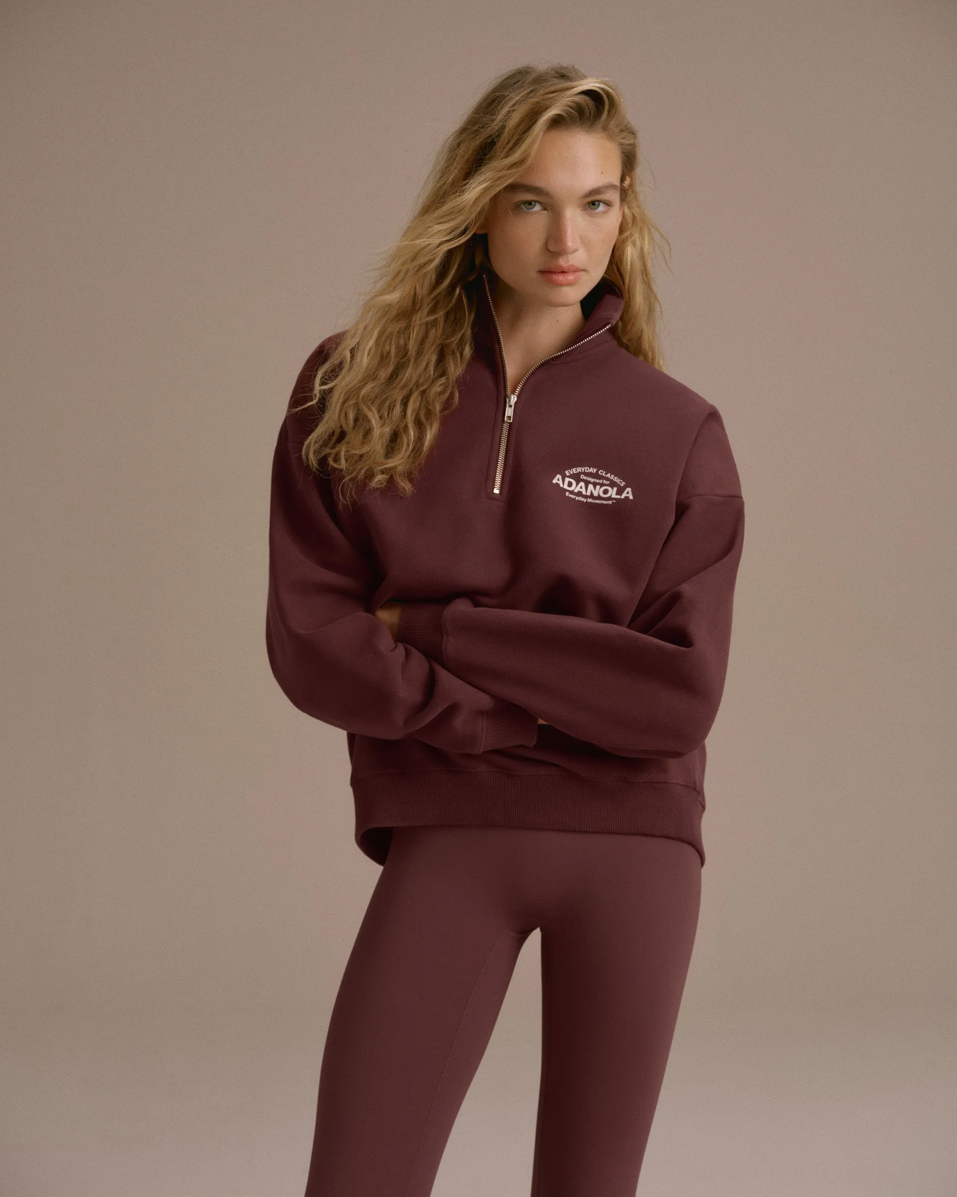 Classics Oversized Funnel Neck Zip Sweatshirt - Burgundy/Marshmallow White sold by Adanola product image thumbnail 5
