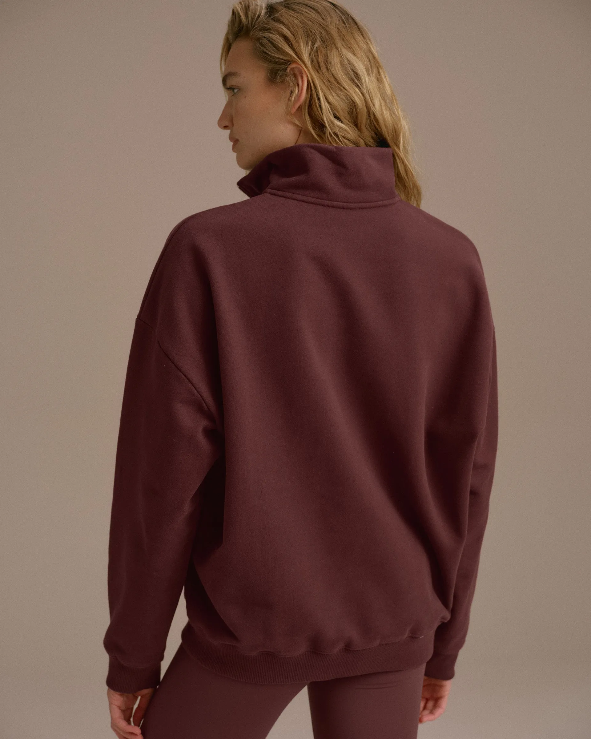 Classics Oversized Funnel Neck Zip Sweatshirt - Burgundy/Marshmallow White sold by Adanola product image thumbnail 2